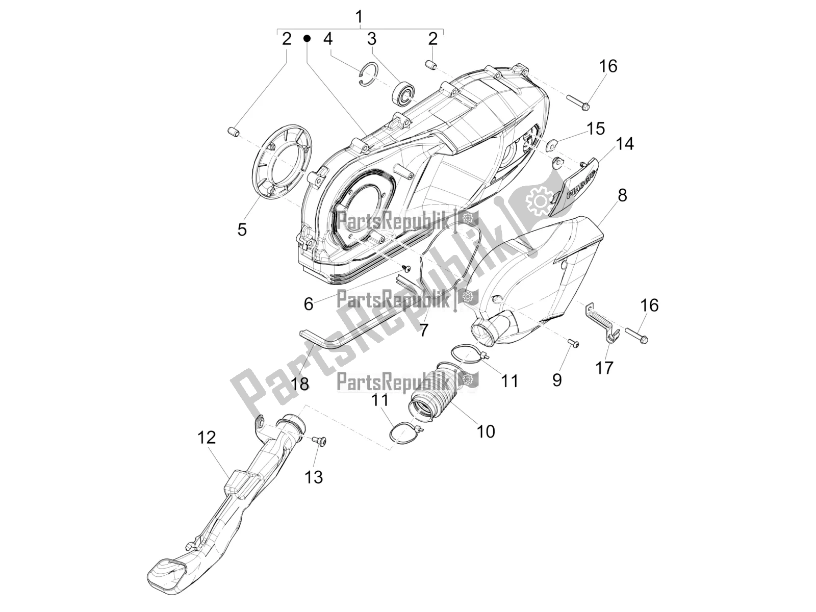 All parts for the Crankcase Cover - Crankcase Cooling of the Piaggio Liberty 125 Iget ABS 2016