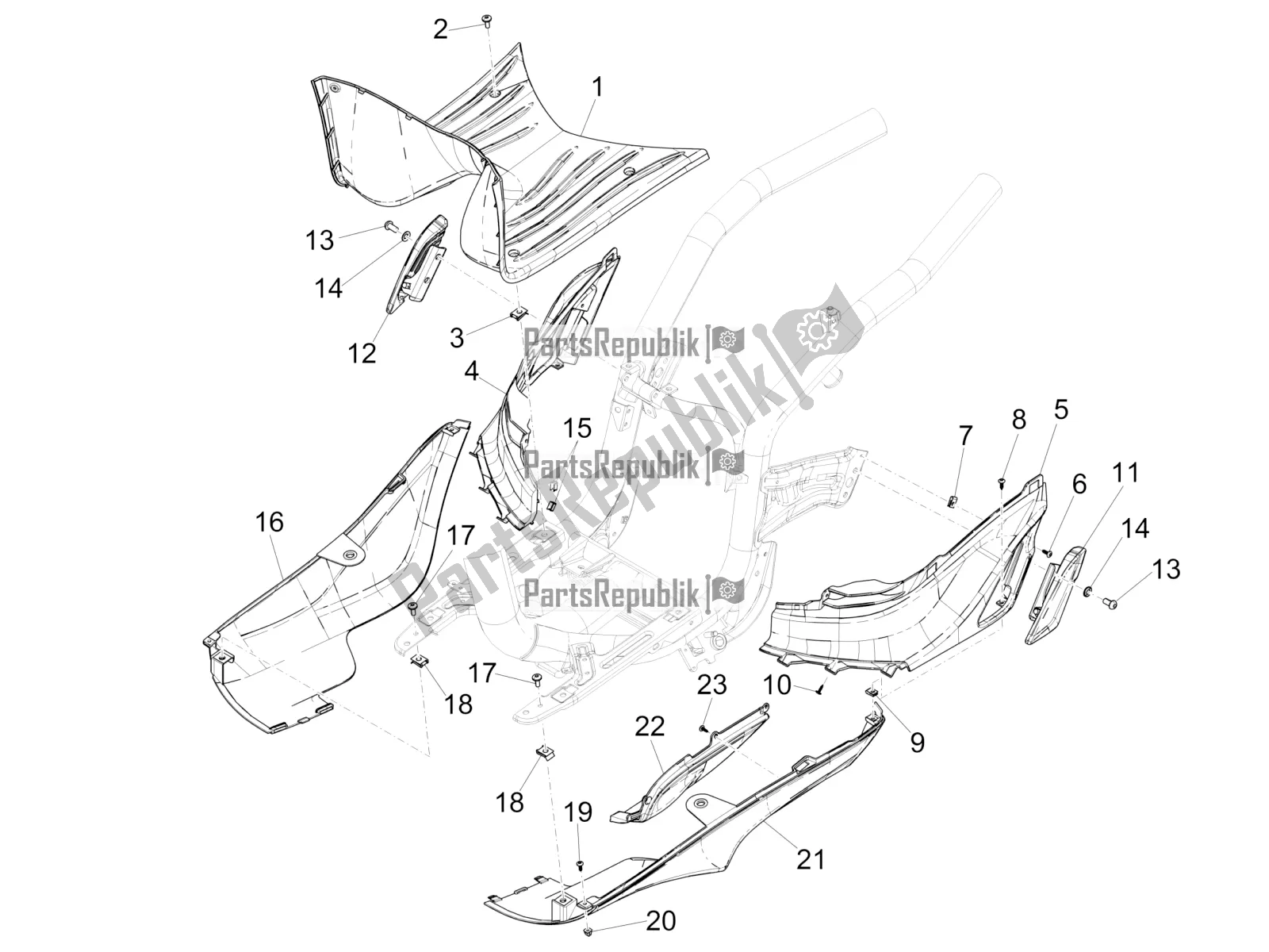 Todas las partes para Cubierta Central - Reposapiés de Piaggio Liberty 125 Iget ABS 2017