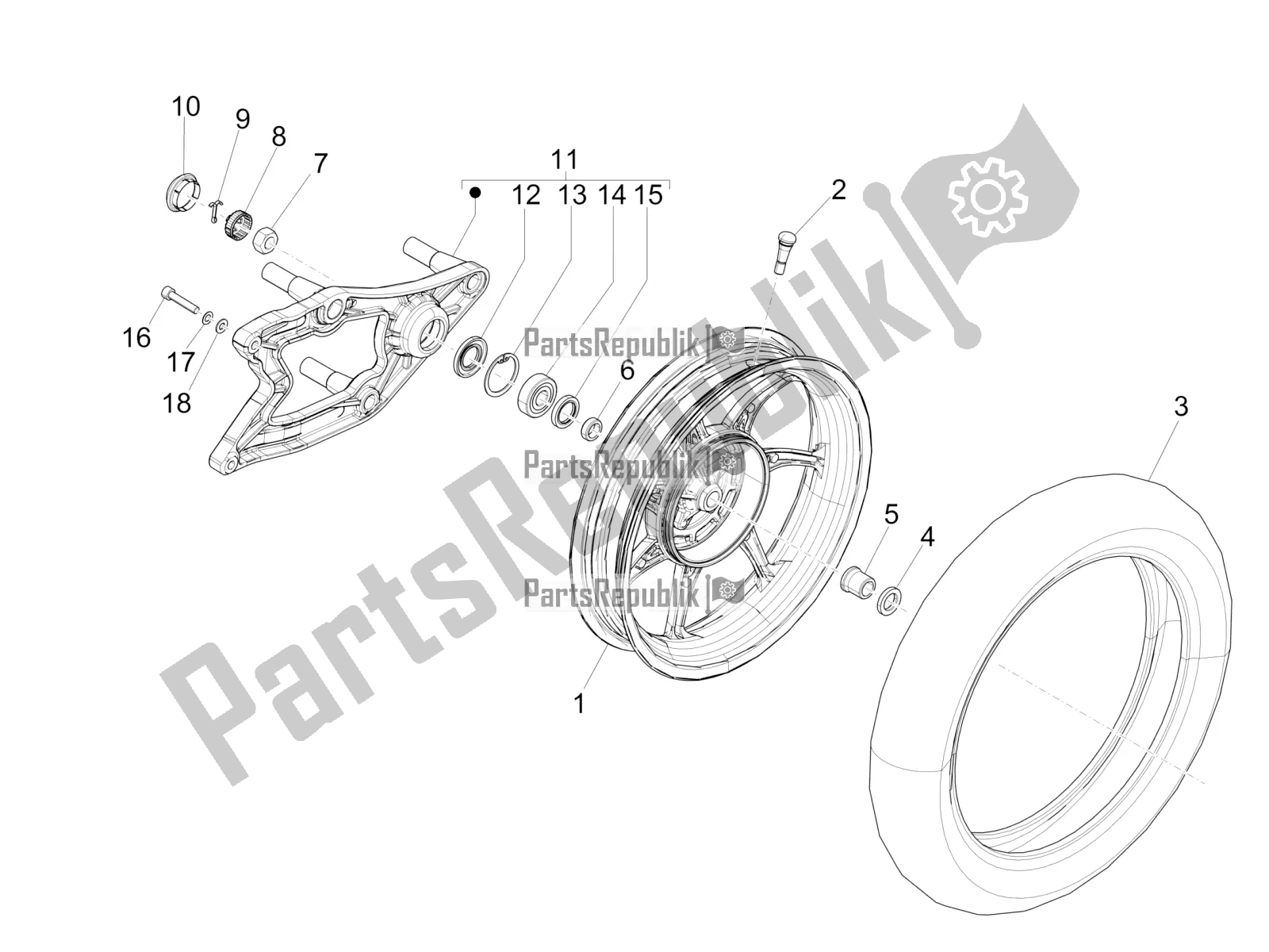 Toutes les pièces pour le Roue Arrière du Piaggio Liberty 125 Iget ABS 2017