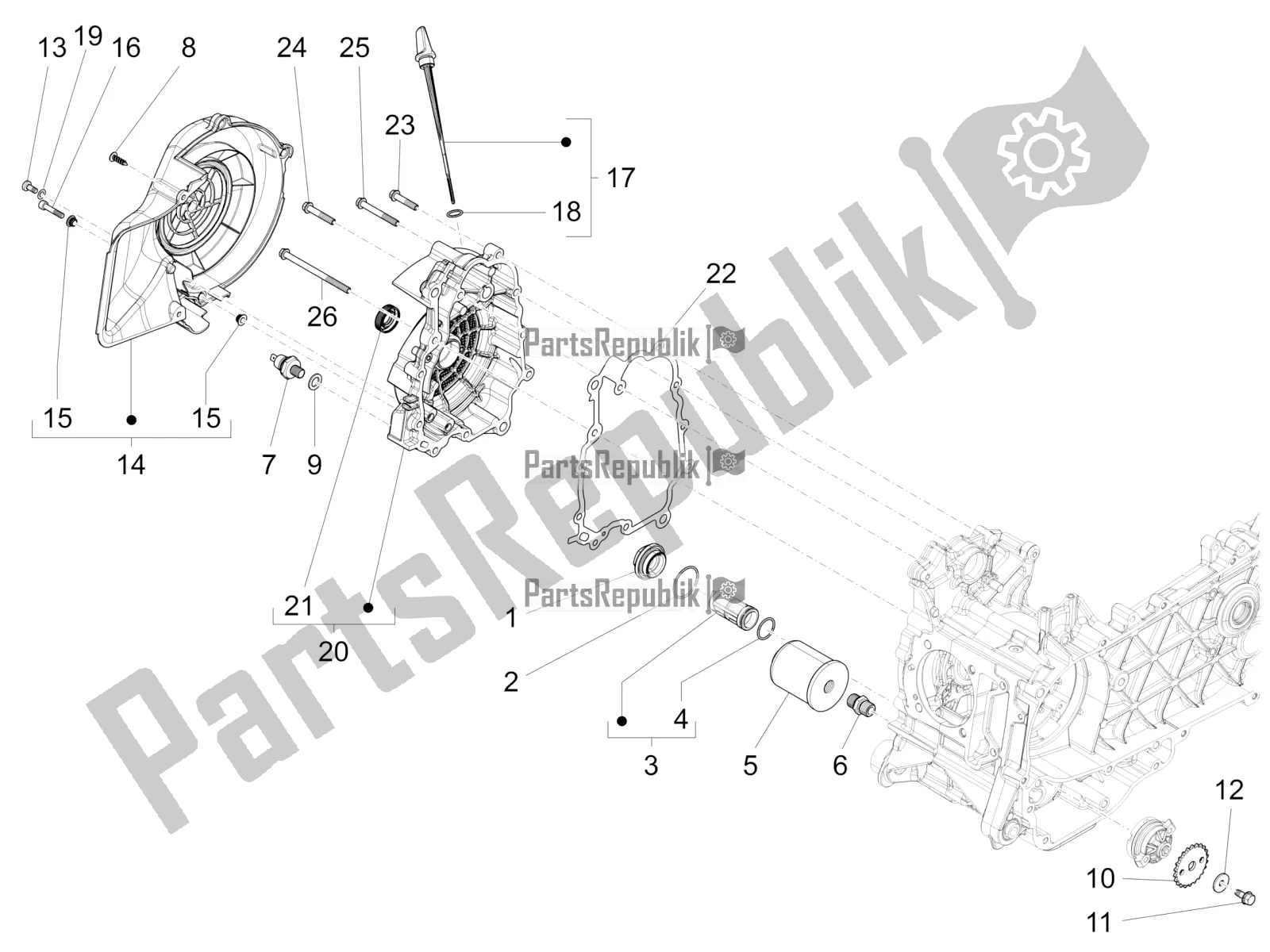 Toutes les pièces pour le Couvercle Magnéto Volant - Filtre à Huile du Piaggio Liberty 125 Iget ABS 2019