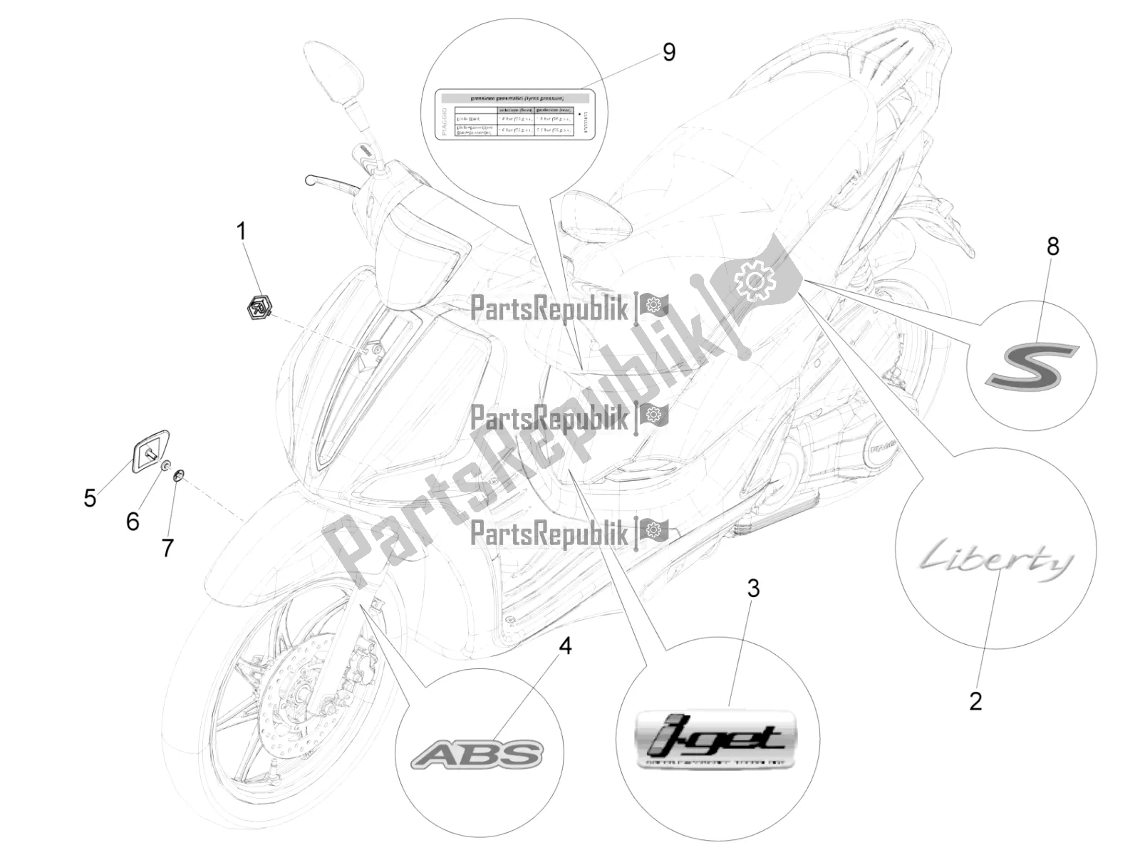 Toutes les pièces pour le Plaques - Emblèmes du Piaggio Liberty 125 Iget ABS 2019