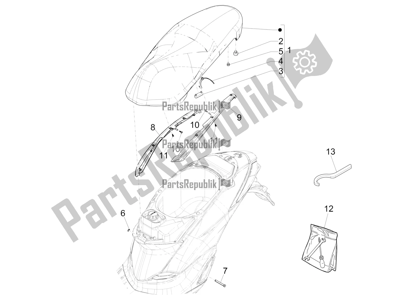 Todas as partes de Sela / Assentos do Piaggio Liberty 125 Iget ABS 2019