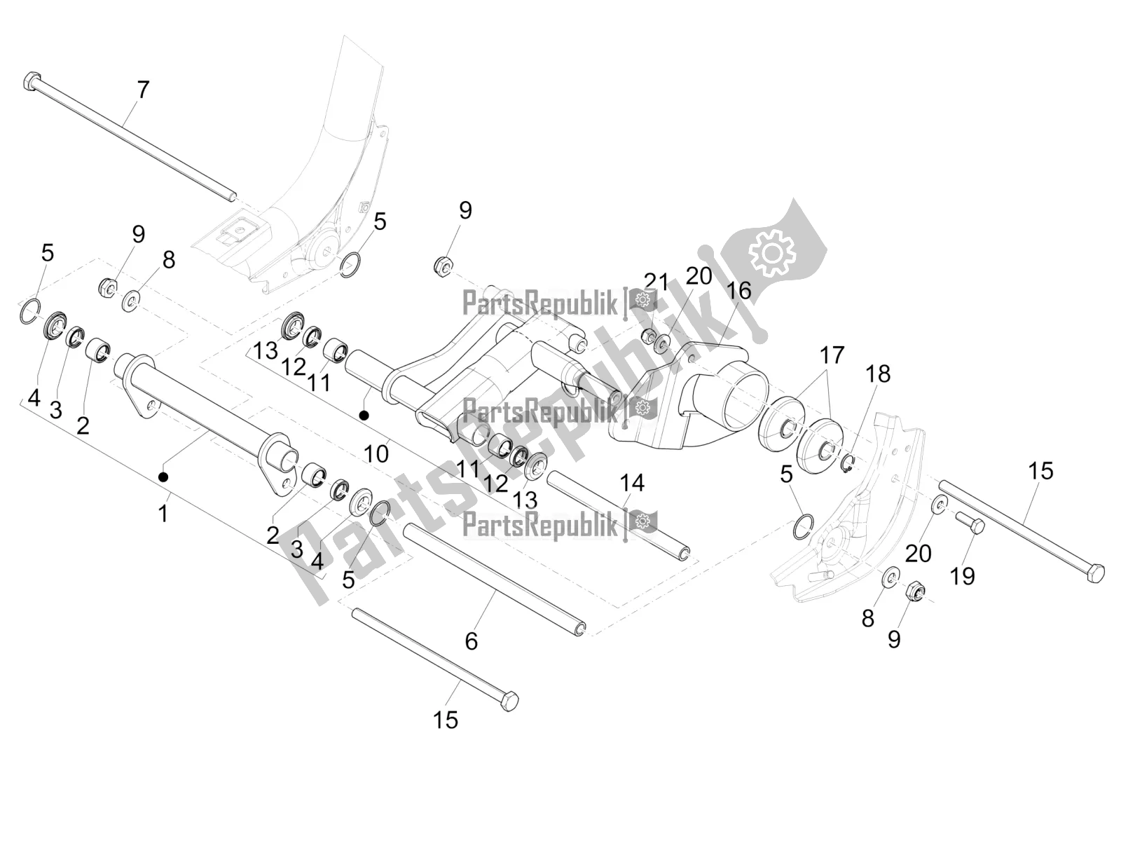 Toutes les pièces pour le Bras Oscillant du Piaggio Liberty 125 Iget ABS 2019