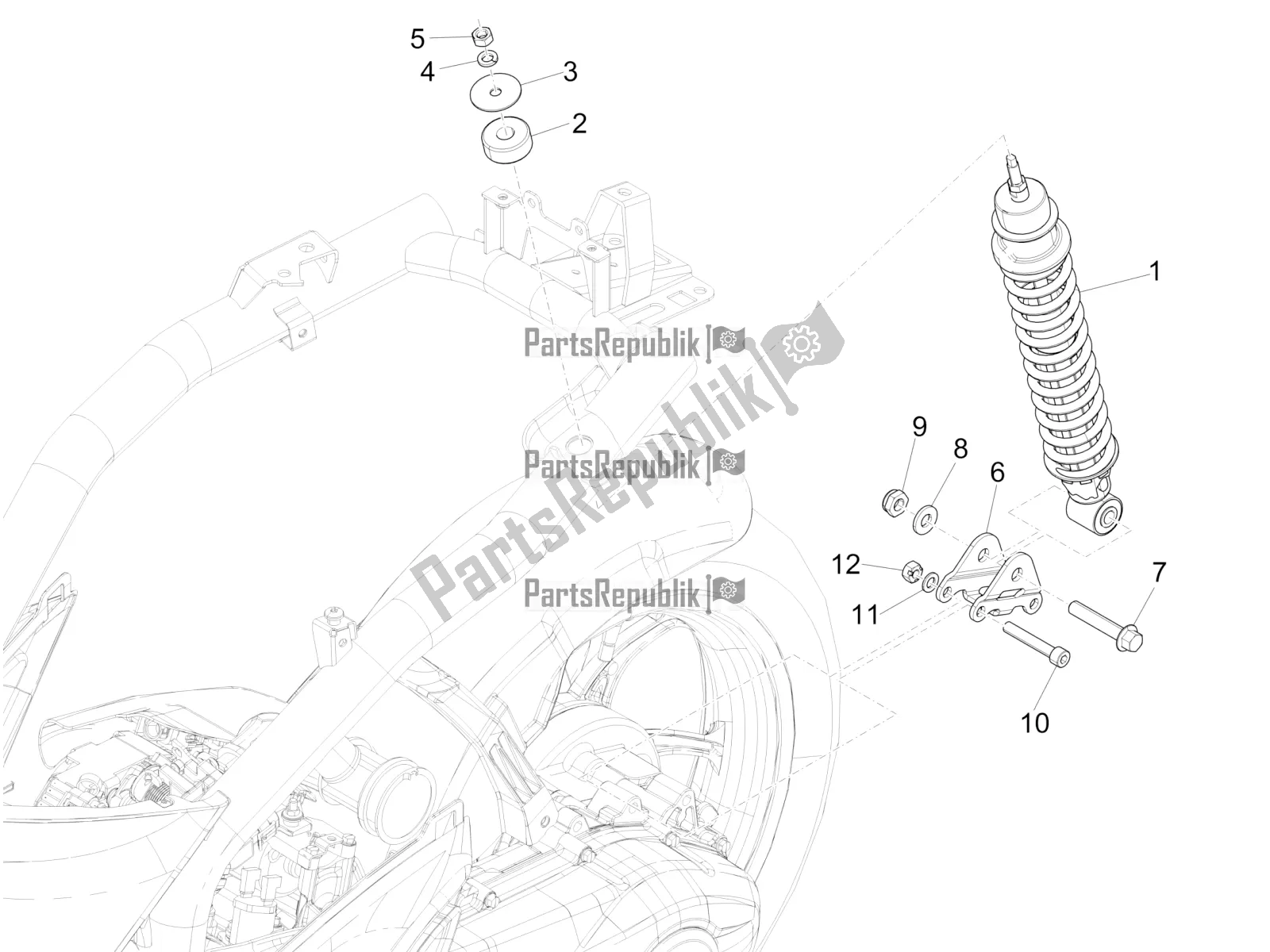 Toutes les pièces pour le Suspension Arrière - Amortisseur / S du Piaggio Liberty 125 Iget ABS 2020