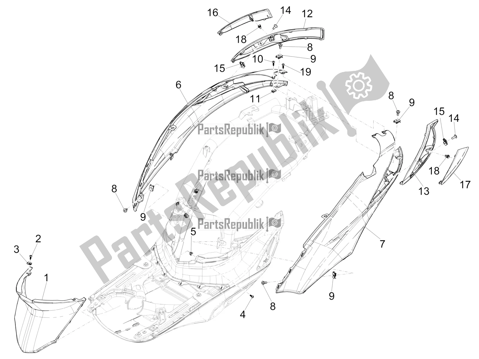 Tutte le parti per il Coperchio Laterale - Spoiler del Piaggio Liberty 125 Iget ABS 2020