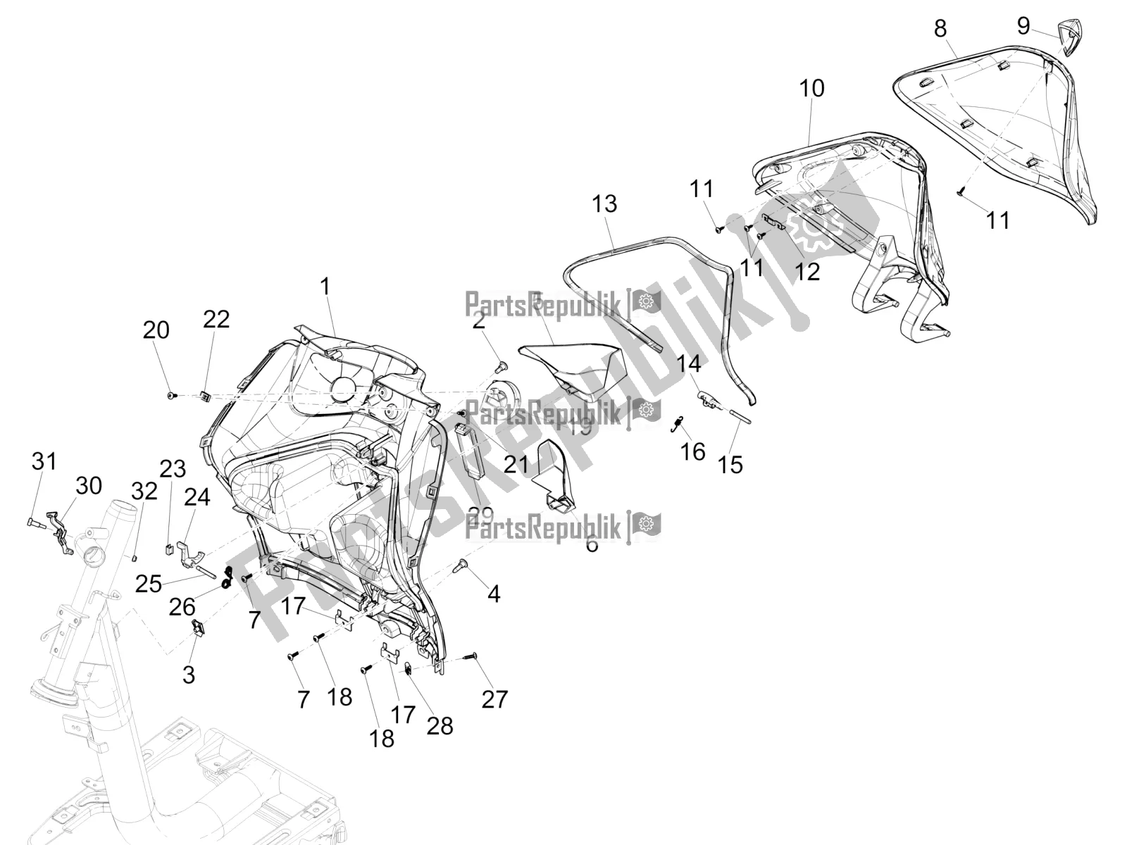 All parts for the Front Glove-box - Knee-guard Panel of the Piaggio Liberty 125 Iget ABS 2022