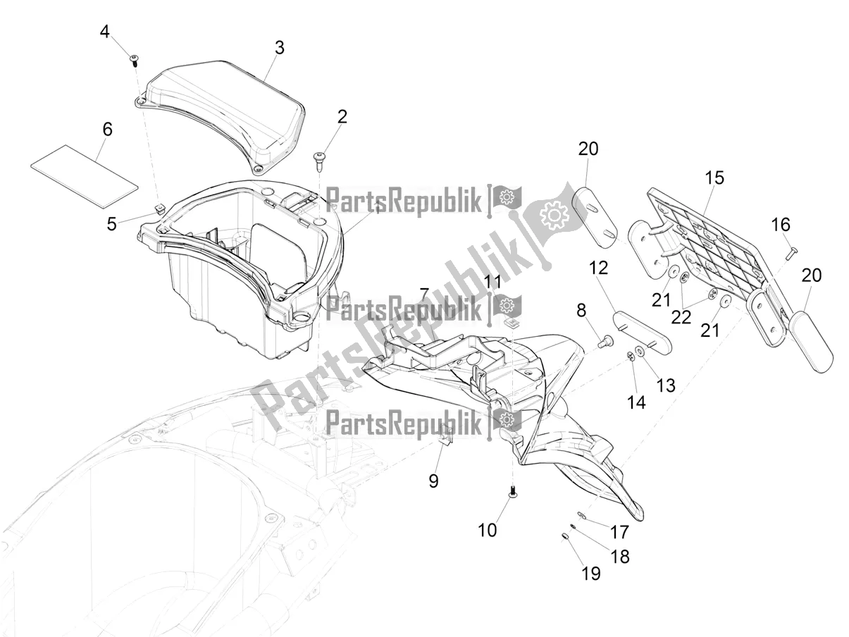 Toutes les pièces pour le Capot Arrière - Protection Contre Les éclaboussures du Piaggio Liberty 125 Iget ABS 2022