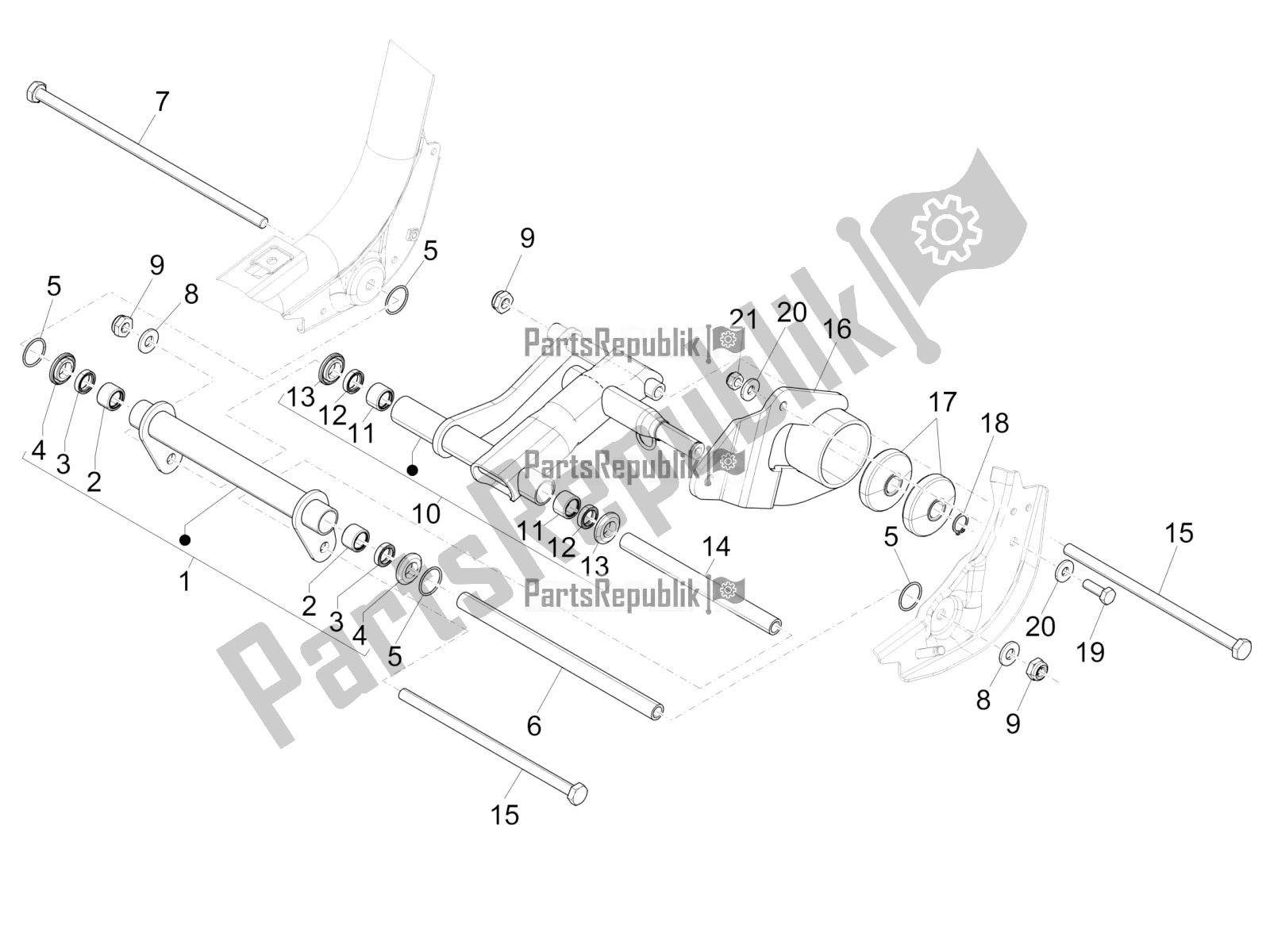 Toutes les pièces pour le Bras Oscillant du Piaggio Liberty 125 Iget ABS 2022