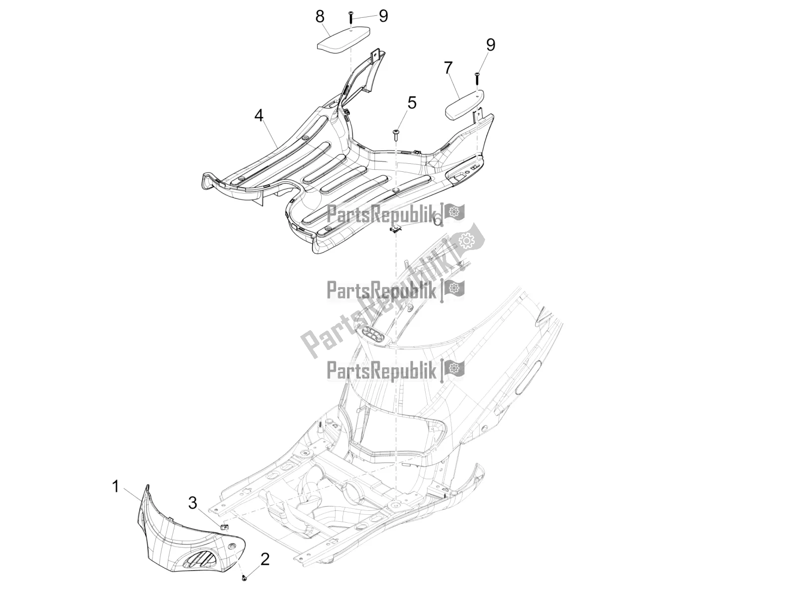 Tutte le parti per il Copertura Centrale - Poggiapiedi del Piaggio Liberty 125 Iget Corporate 2021