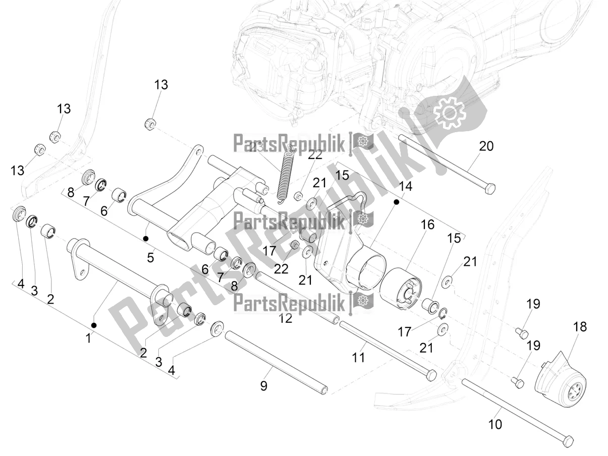 Toutes les pièces pour le Bras Oscillant du Piaggio Liberty 125 Iget Corporate 2021