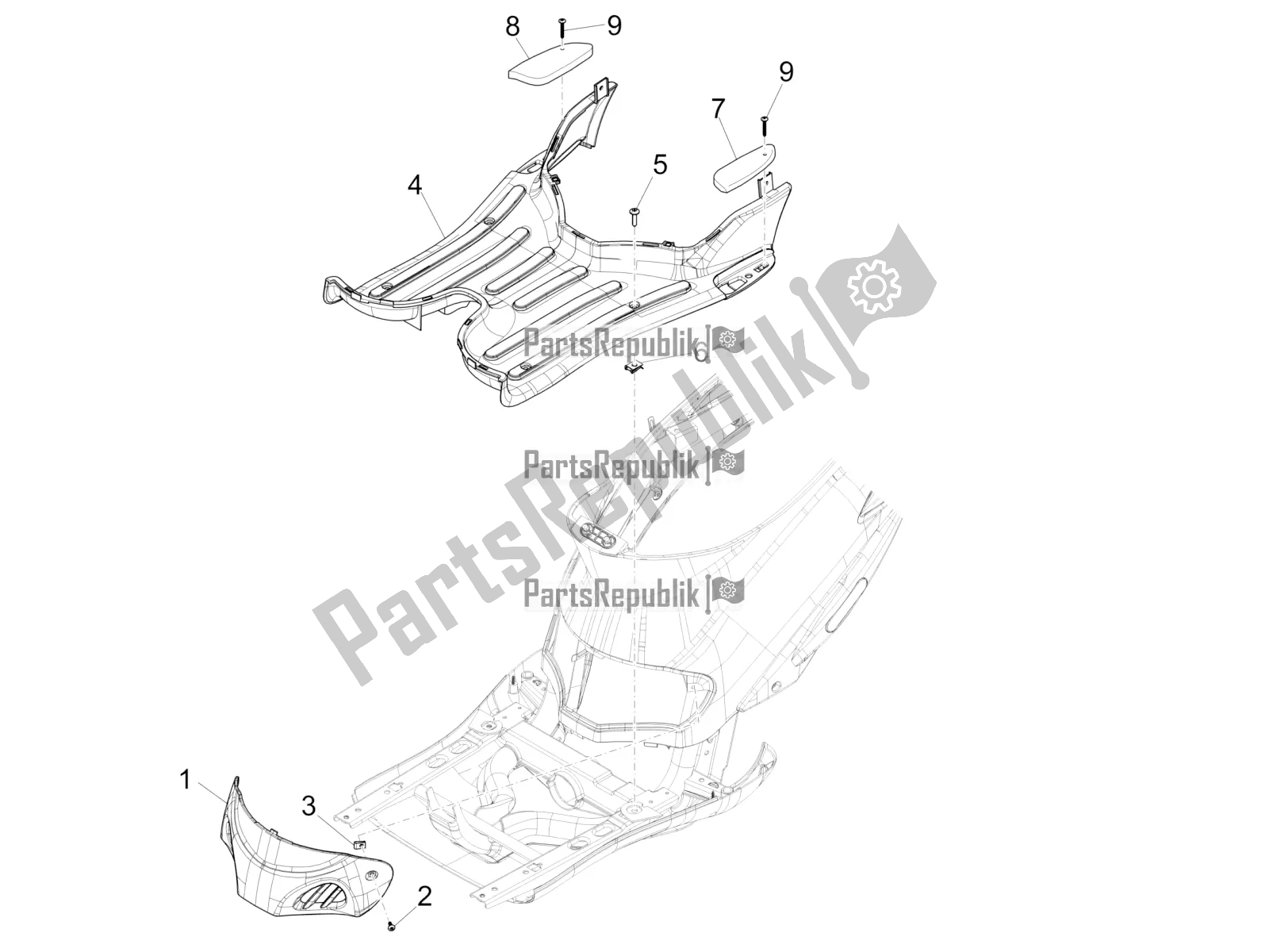 Toutes les pièces pour le Housse Centrale - Repose-pieds du Piaggio Liberty 125 Iget Corporate 2022