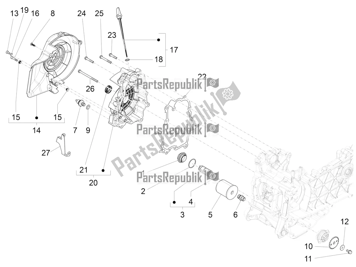 All parts for the Flywheel Magneto Cover - Oil Filter of the Piaggio Liberty 125 Iget Corporate 2022
