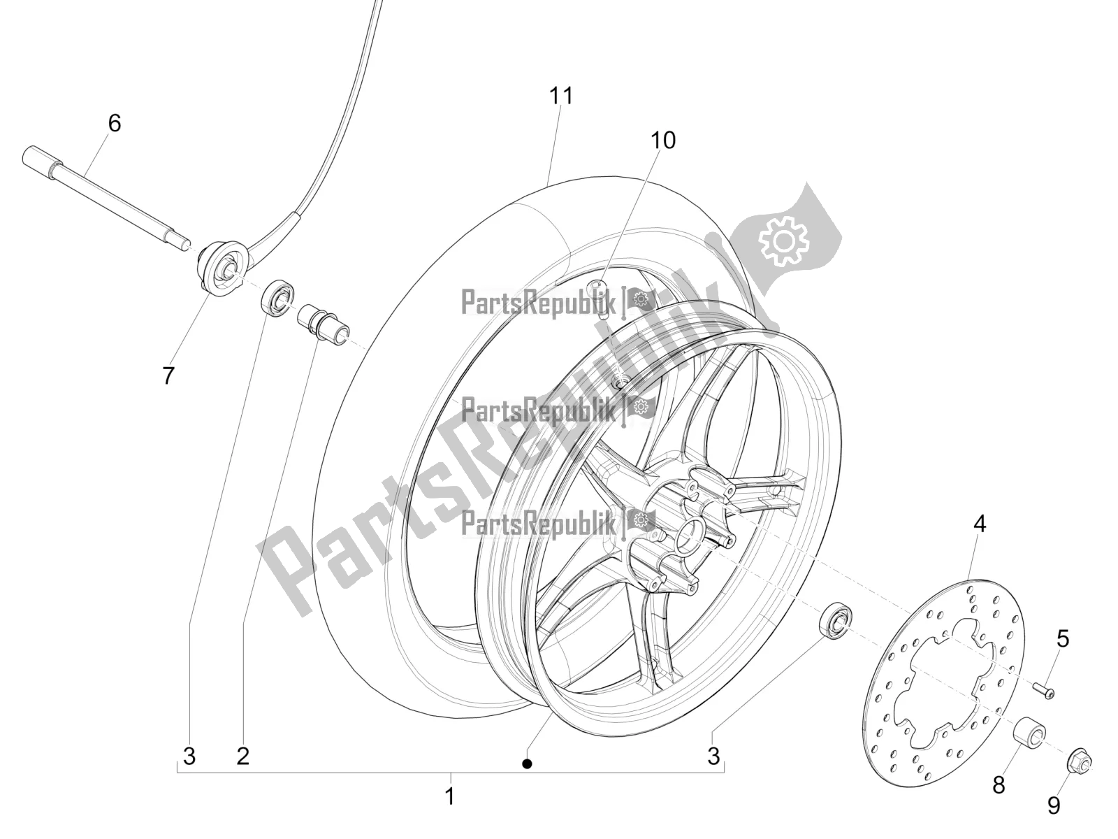 All parts for the Front Wheel of the Piaggio Liberty 125 Iget Corporate 2022