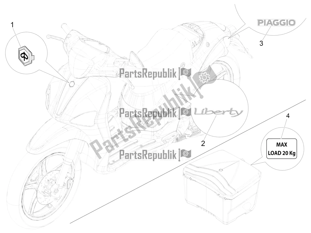 Toutes les pièces pour le Plaques - Emblèmes du Piaggio Liberty 125 Poste 2019