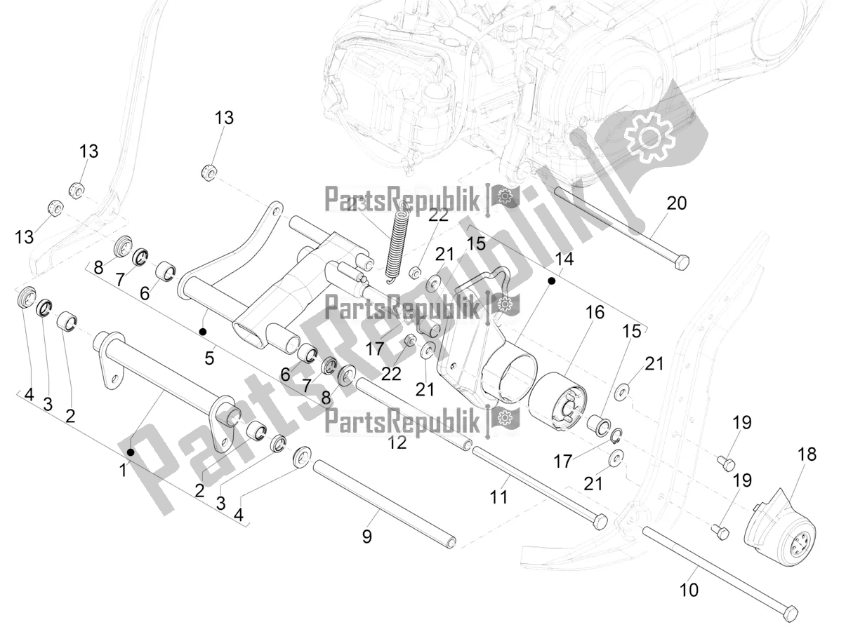 Toutes les pièces pour le Bras Oscillant du Piaggio Liberty 125 Poste 2019