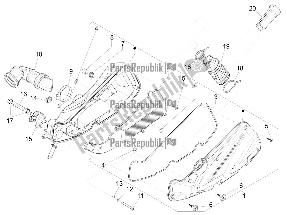 All parts for the Air Filter of the Piaggio Liberty 150 2020