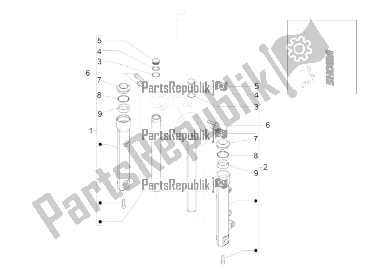 Todas as partes de Fork's Components (showa) do Piaggio Liberty 150 2020