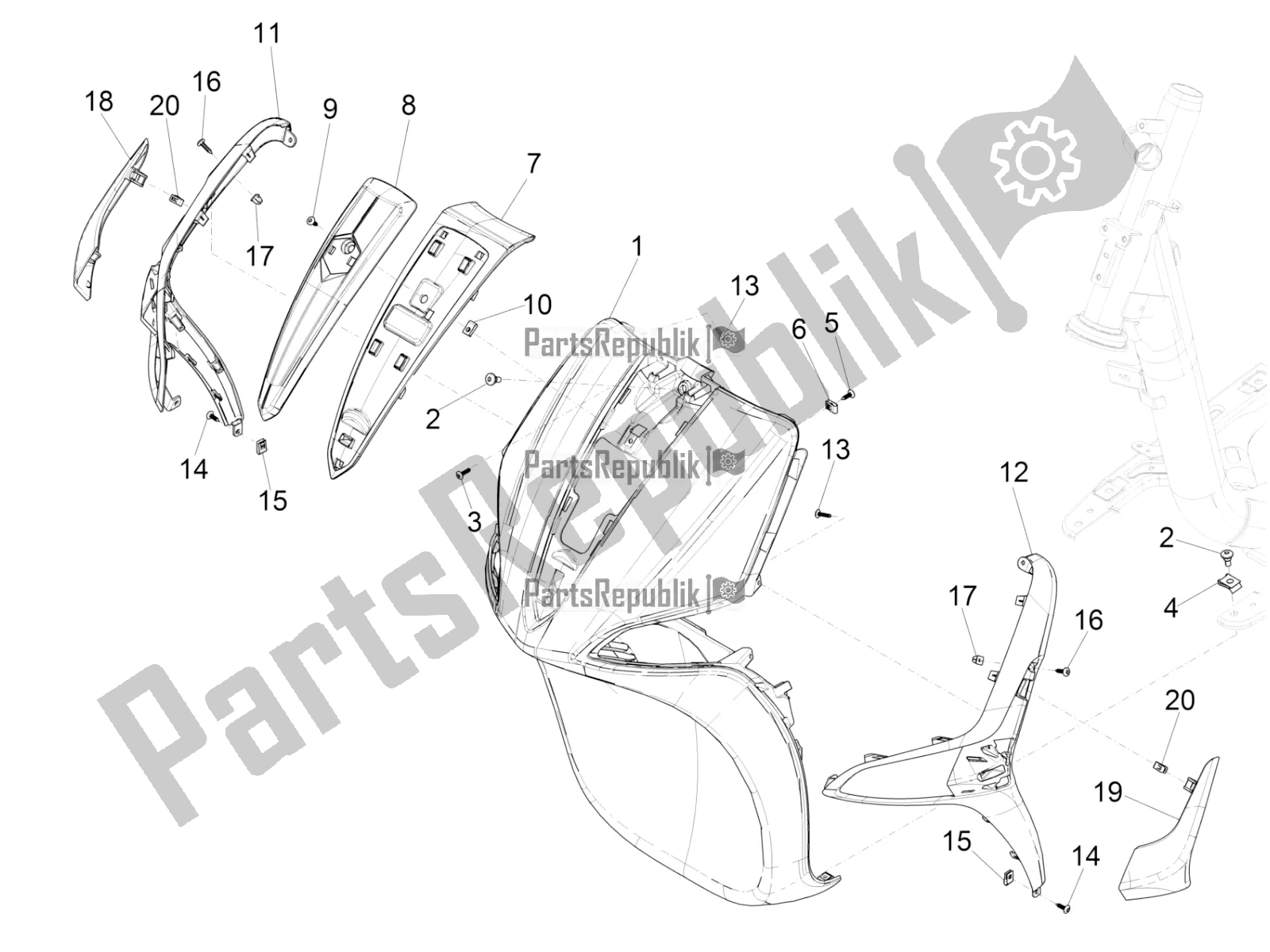 Toutes les pièces pour le Bouclier Avant du Piaggio Liberty 150 2020