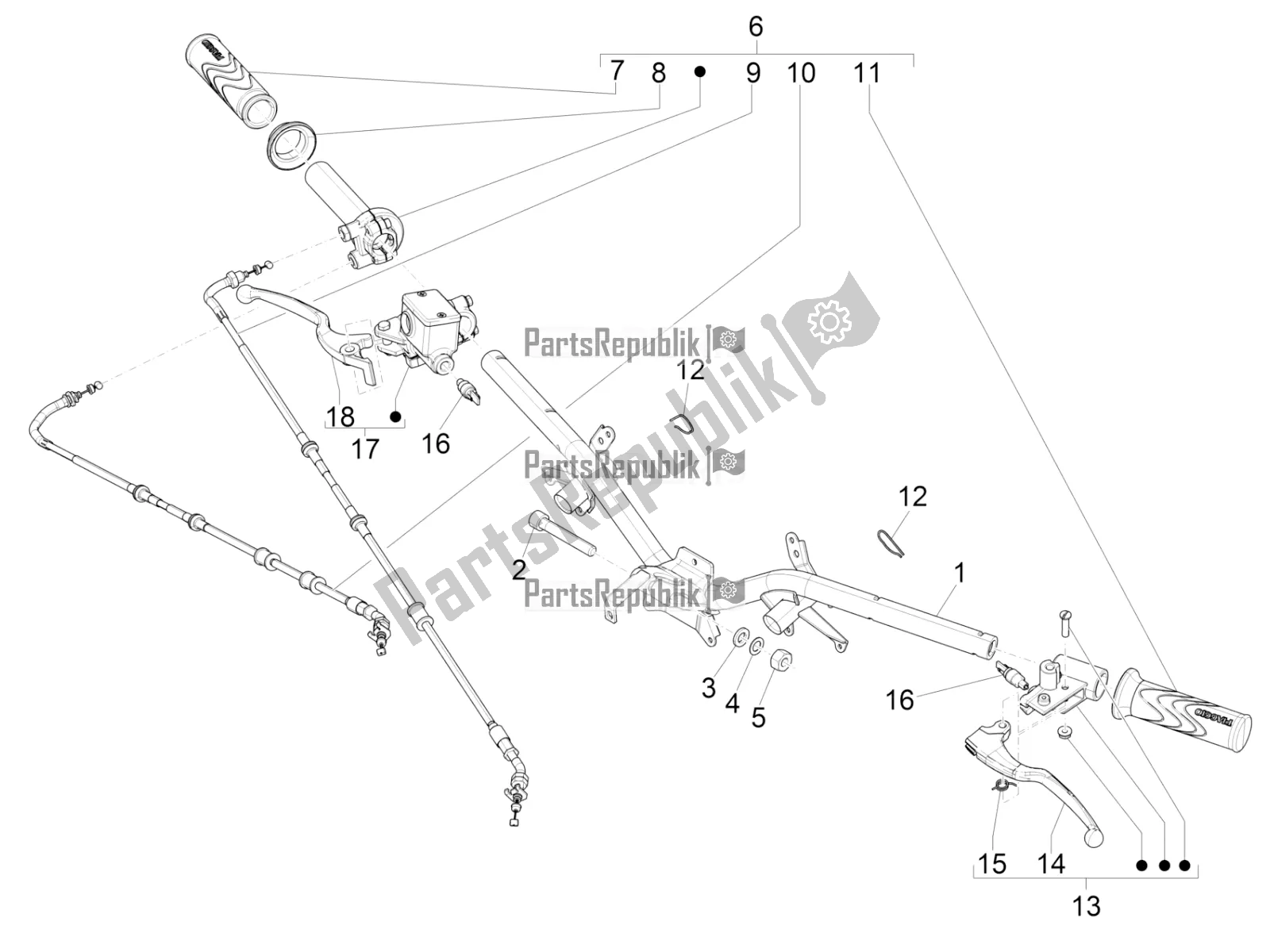 All parts for the Handlebars - Master Cil. Of the Piaggio Liberty 150 2020