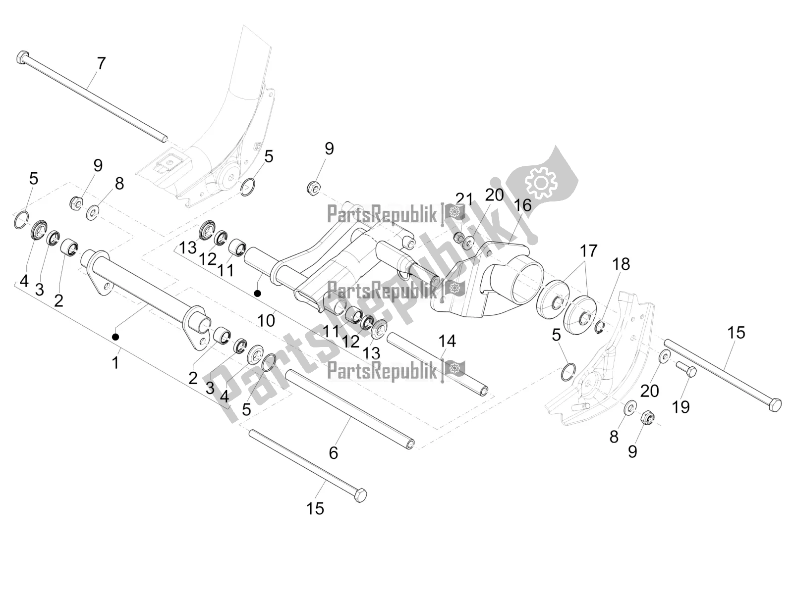 All parts for the Swinging Arm of the Piaggio Liberty 150 2020