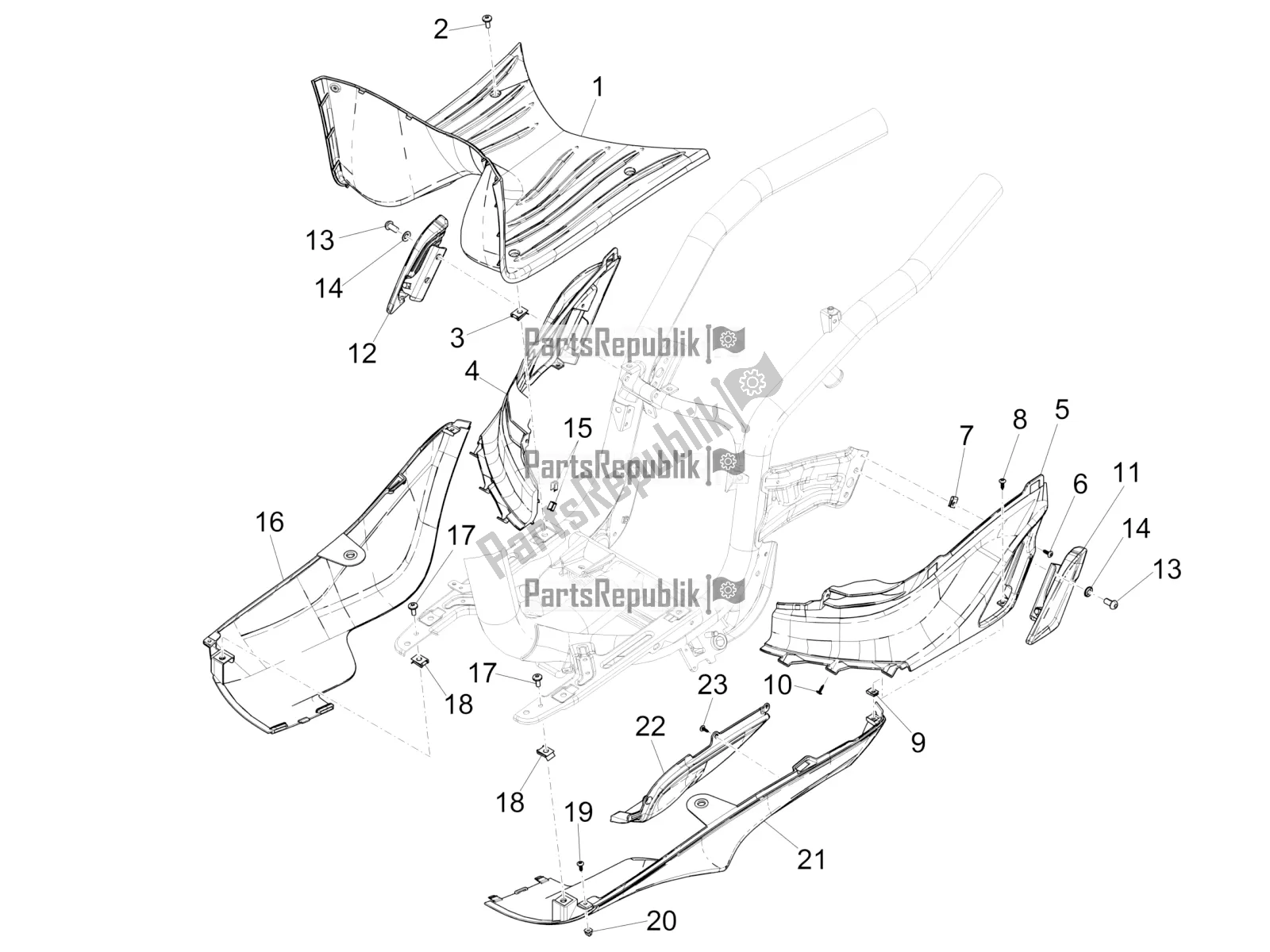 Toutes les pièces pour le Housse Centrale - Repose-pieds du Piaggio Liberty 150 2021