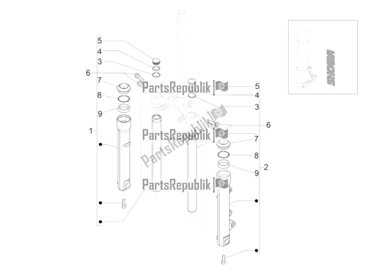 Toutes les pièces pour le Fork's Components (showa) du Piaggio Liberty 150 2021