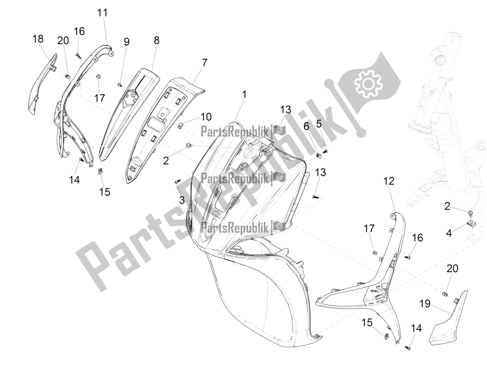 Tutte le parti per il Scudo Anteriore del Piaggio Liberty 150 2021