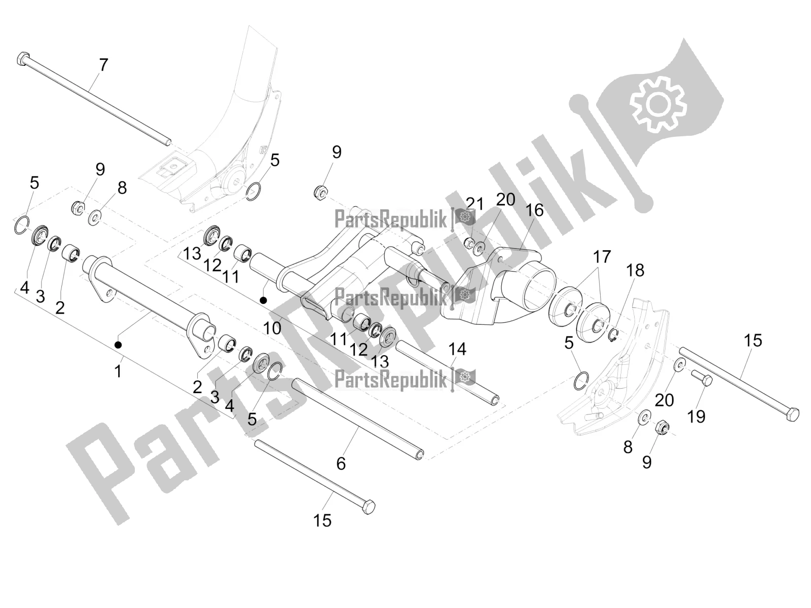 Toutes les pièces pour le Bras Oscillant du Piaggio Liberty 150 2021