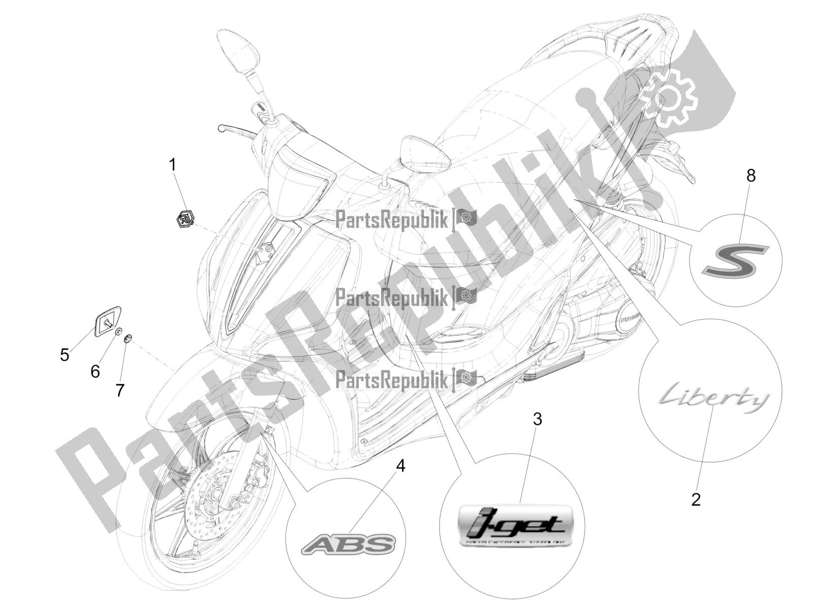 All parts for the Plates - Emblems of the Piaggio Liberty 150 Iget ABS 2016
