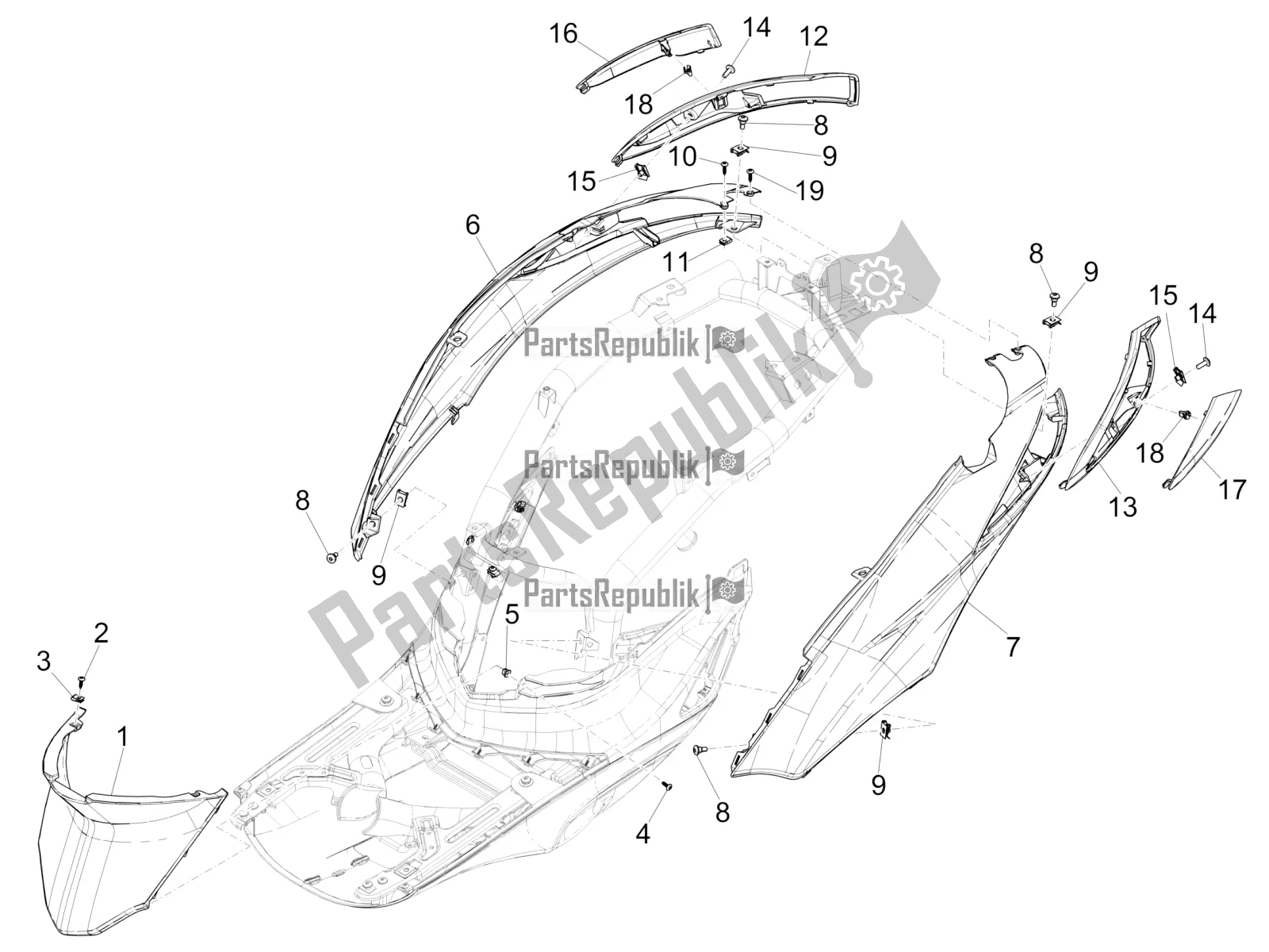 Tutte le parti per il Coperchio Laterale - Spoiler del Piaggio Liberty 150 Iget ABS 2016