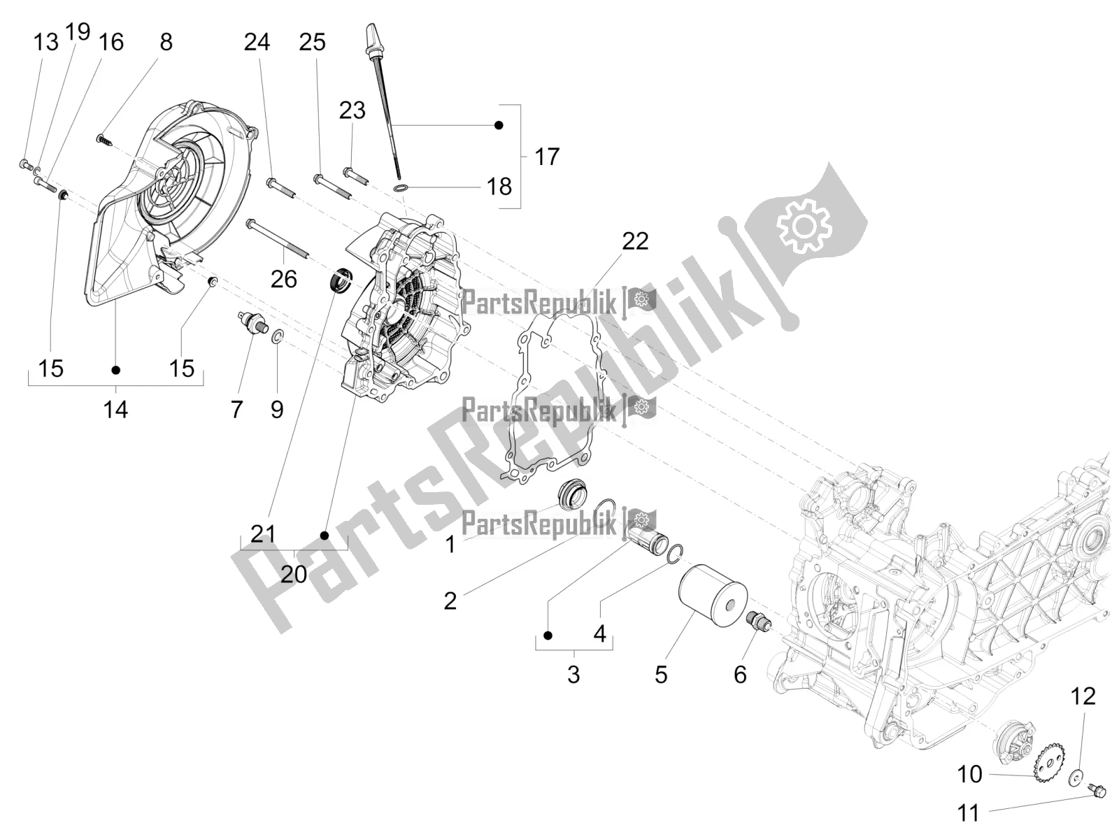 Toutes les pièces pour le Couvercle Magnéto Volant - Filtre à Huile du Piaggio Liberty 150 Iget ABS 2018