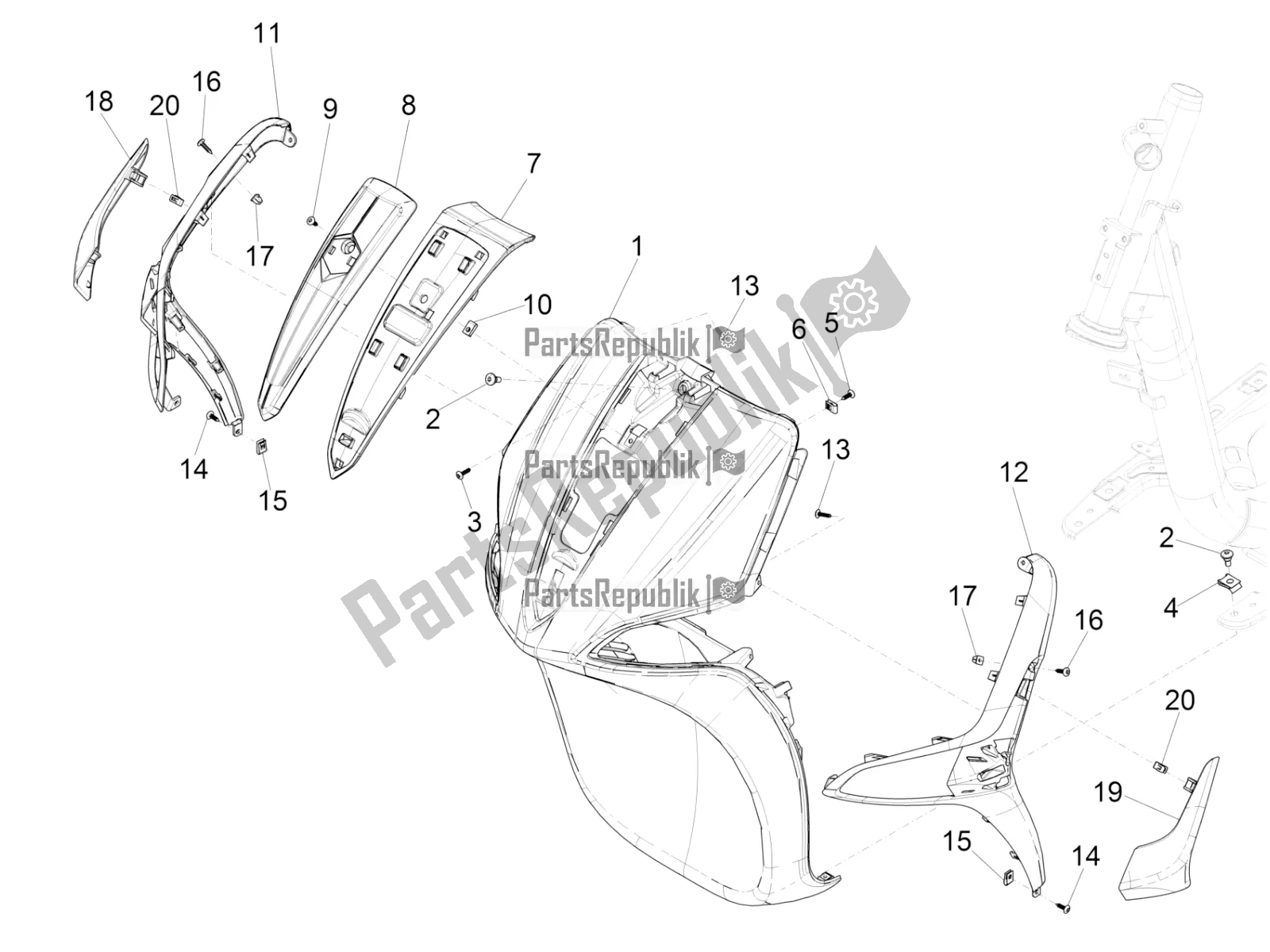 Toutes les pièces pour le Bouclier Avant du Piaggio Liberty 150 Iget ABS 2018