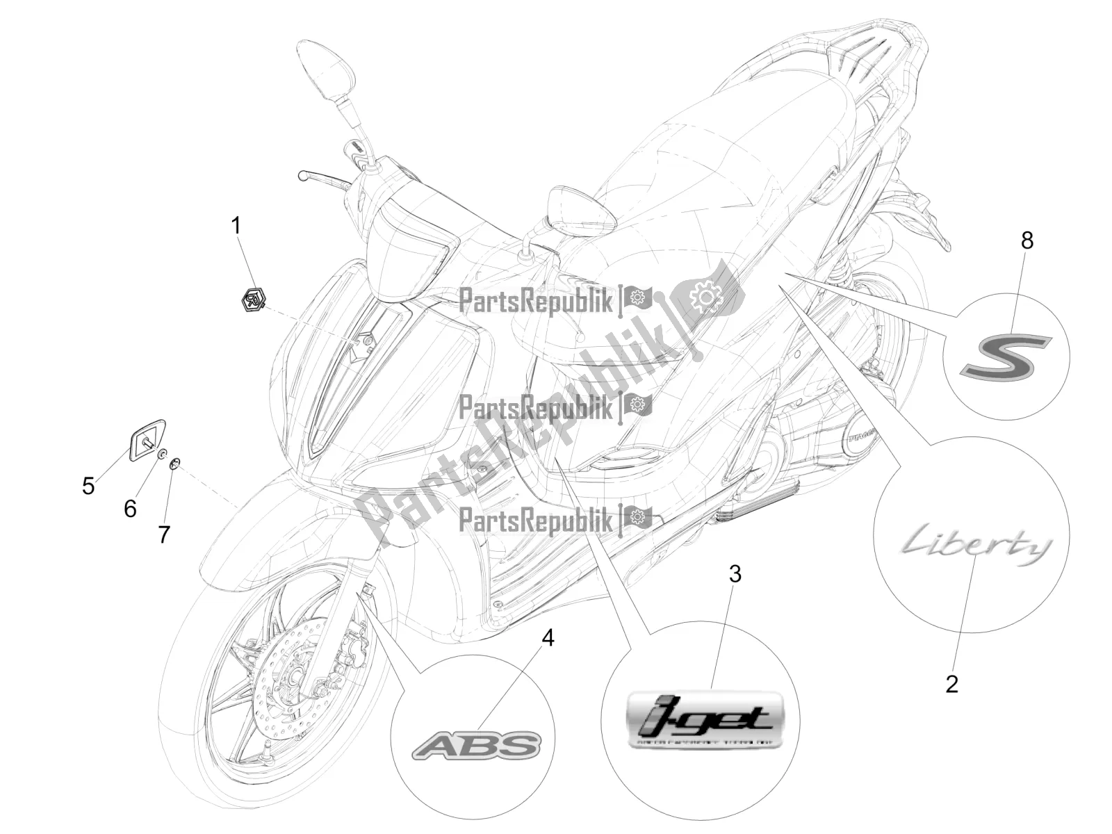 Tutte le parti per il Piatti - Emblemi del Piaggio Liberty 150 Iget ABS 2018