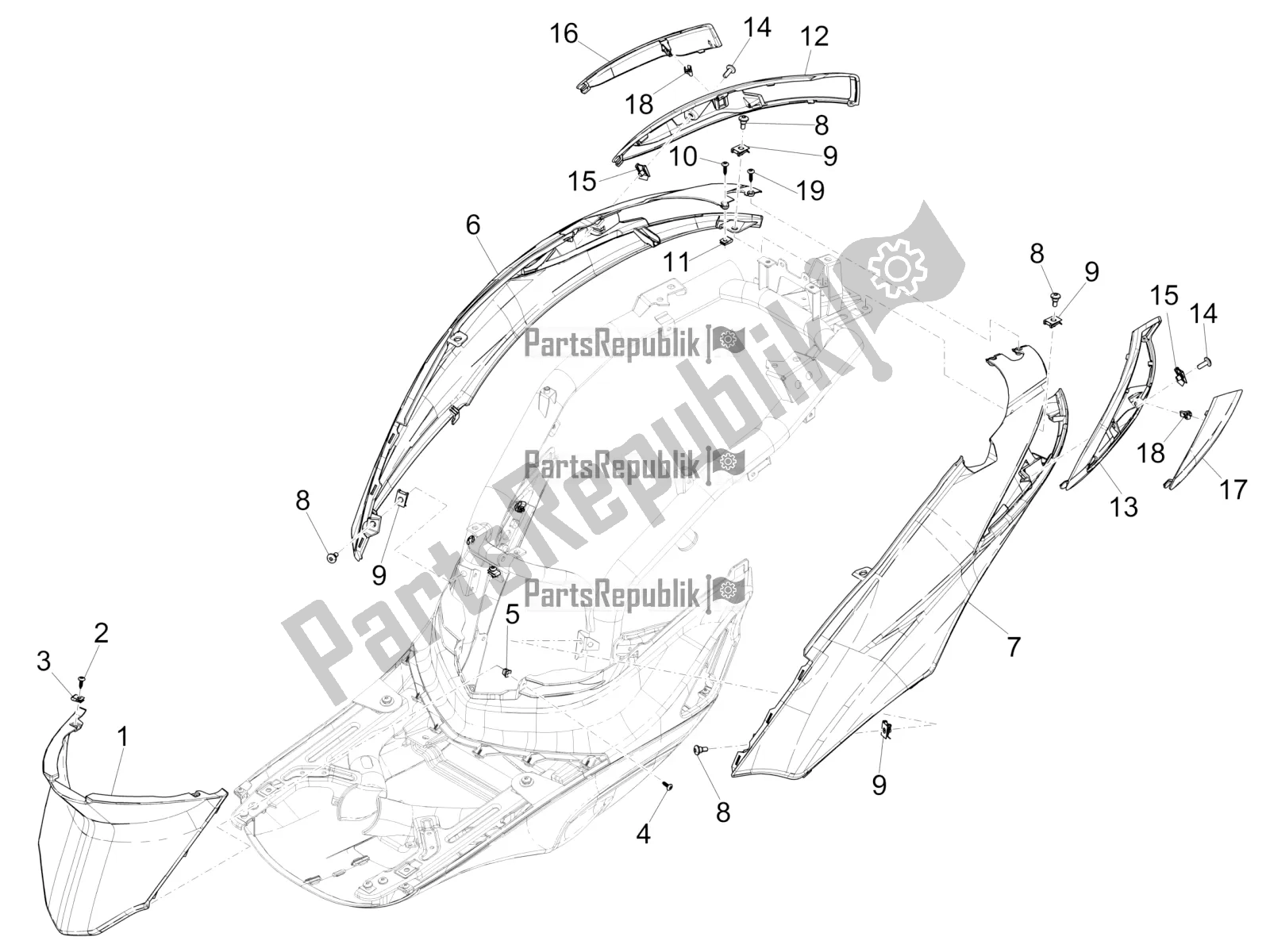 Toutes les pièces pour le Couvercle Latéral - Spoiler du Piaggio Liberty 150 Iget ABS 2018