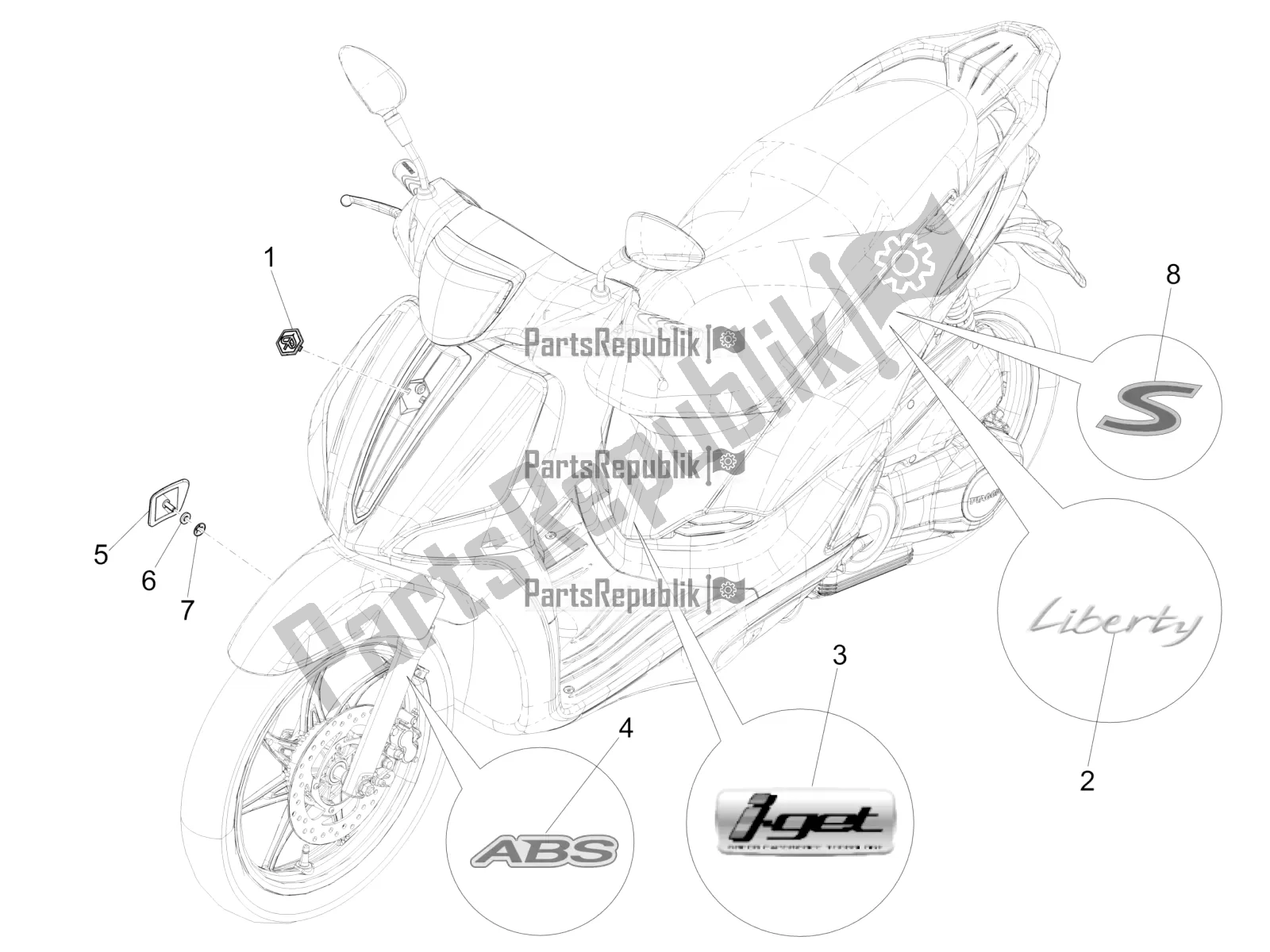 Toutes les pièces pour le Plaques - Emblèmes du Piaggio Liberty 150 Iget ABS 2019