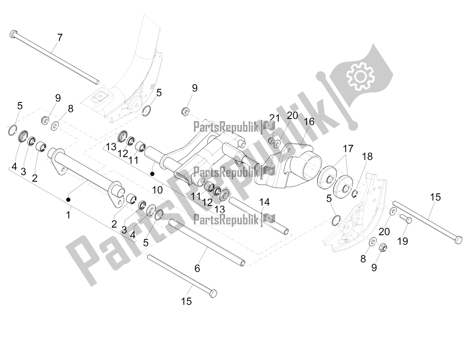Alle onderdelen voor de Zwaaiende Arm van de Piaggio Liberty 150 Iget ABS Apac 2016