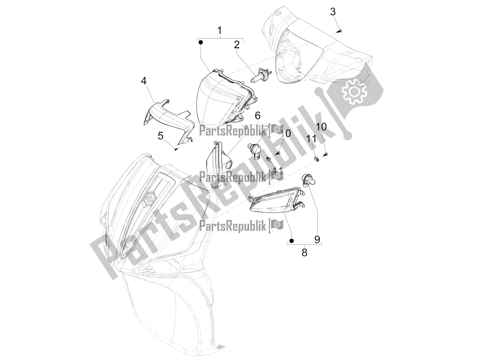 Toutes les pièces pour le Phares Avant - Clignotants du Piaggio Liberty 150 Iget ABS Apac 2017