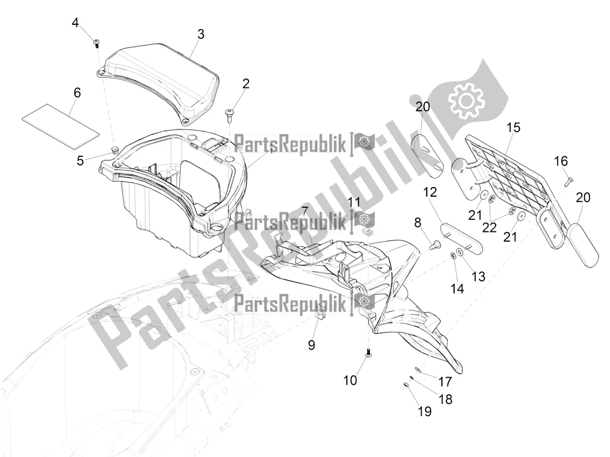 Toutes les pièces pour le Capot Arrière - Protection Contre Les éclaboussures du Piaggio Liberty 150 Iget ABS Apac 2017