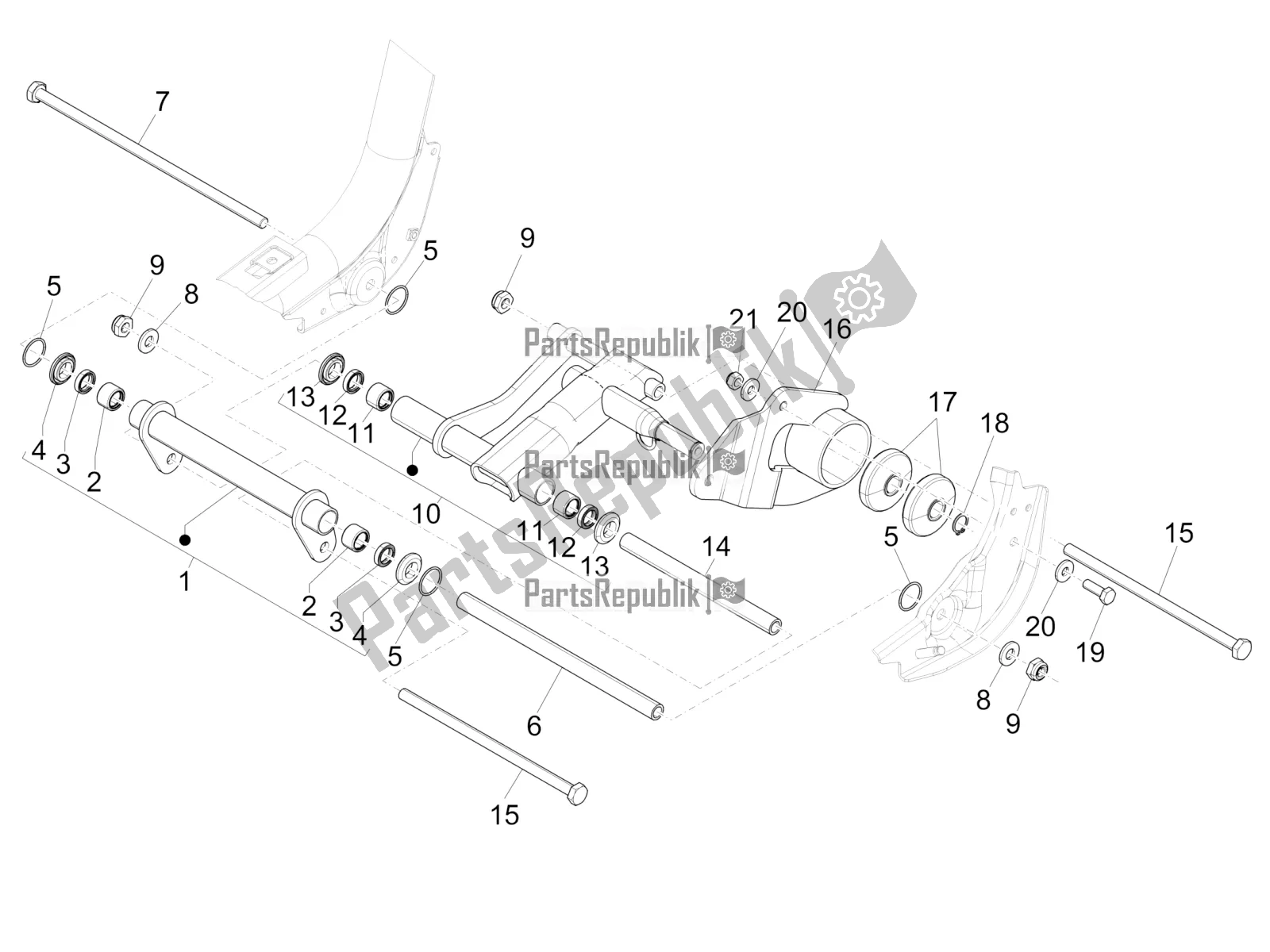 Toutes les pièces pour le Bras Oscillant du Piaggio Liberty 150 Iget ABS Apac 2017