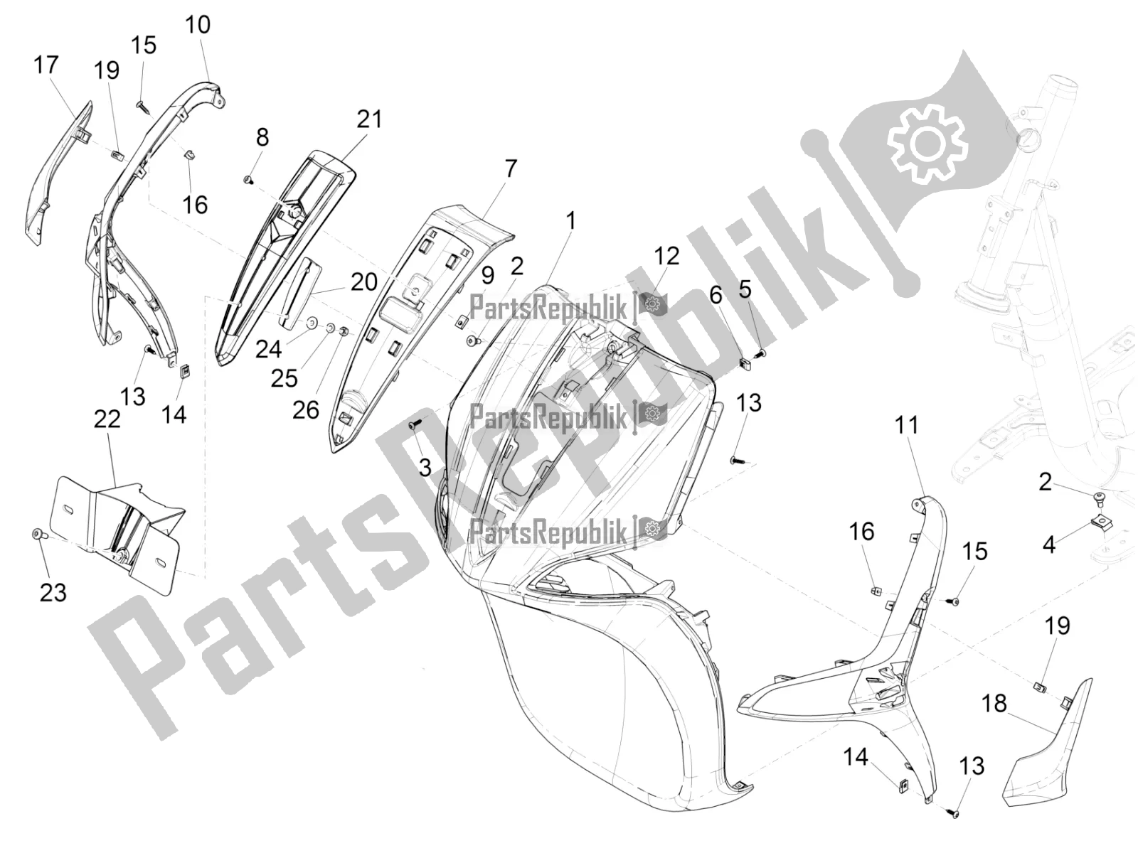 All parts for the Front Shield of the Piaggio Liberty 150 Iget ABS Apac 2018