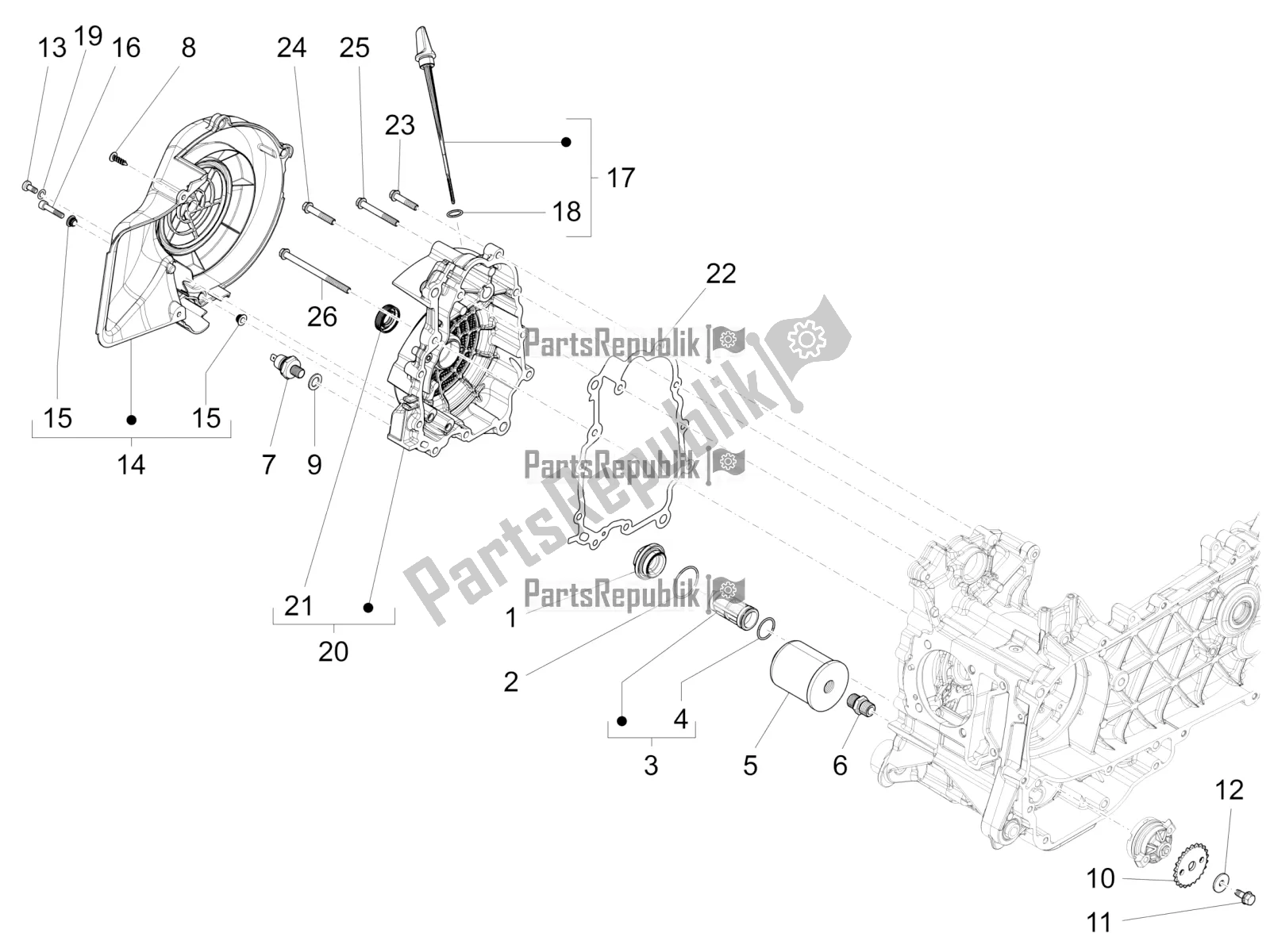 Toutes les pièces pour le Couvercle Magnéto Volant - Filtre à Huile du Piaggio Liberty 150 Iget ABS Apac 2019