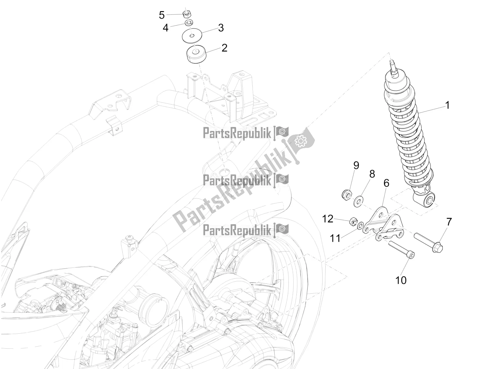 Alle onderdelen voor de Achtervering - Schokdemper / S van de Piaggio Liberty 150 Iget ABS Apac 2019