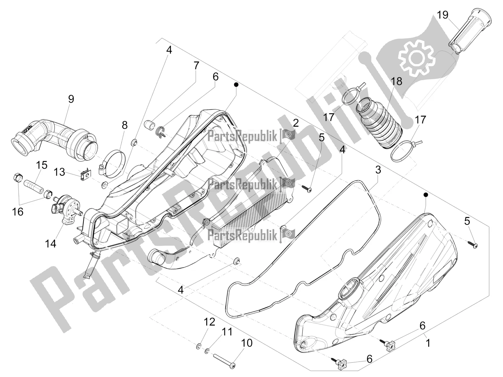 Alle onderdelen voor de Luchtfilter van de Piaggio Liberty 150 Iget ABS Apac 2020