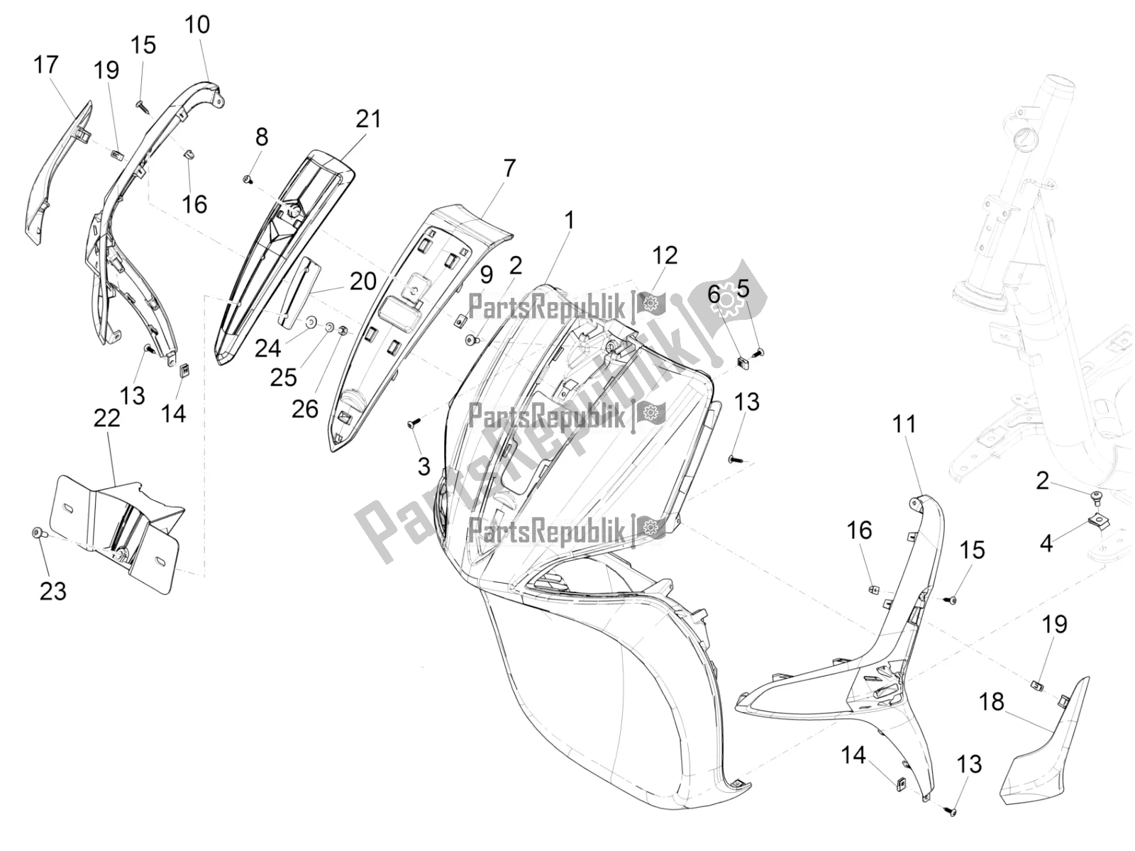 Toutes les pièces pour le Bouclier Avant du Piaggio Liberty 150 Iget ABS Apac 2020