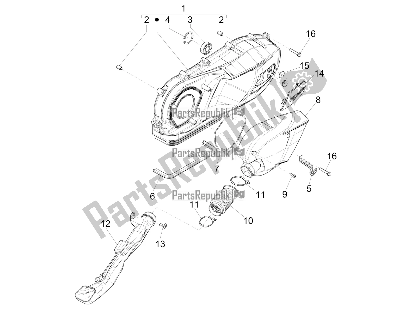 Tutte le parti per il Coperchio Del Carter - Raffreddamento Del Carter del Piaggio Liberty 150 Iget ABS USA 2017