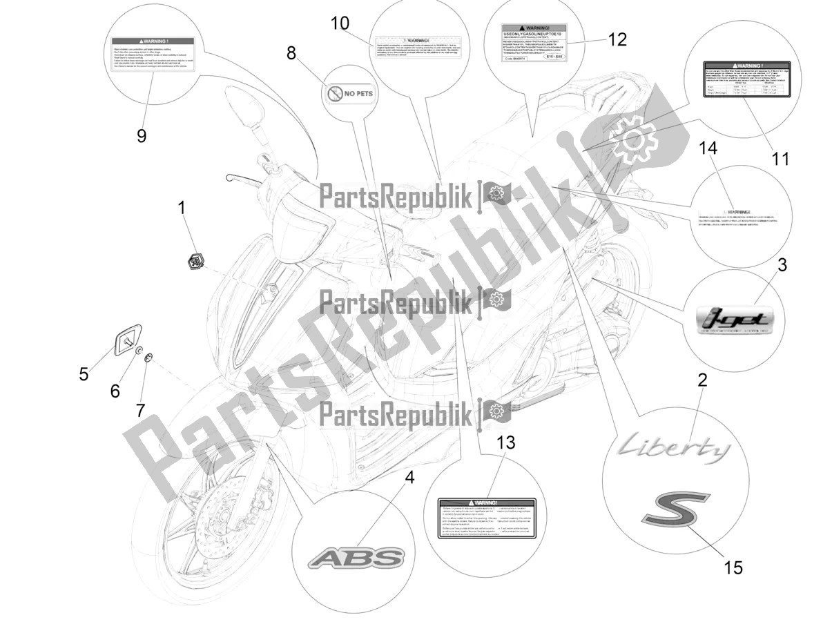 Toutes les pièces pour le Plaques - Emblèmes du Piaggio Liberty 150 Iget ABS USA 2017