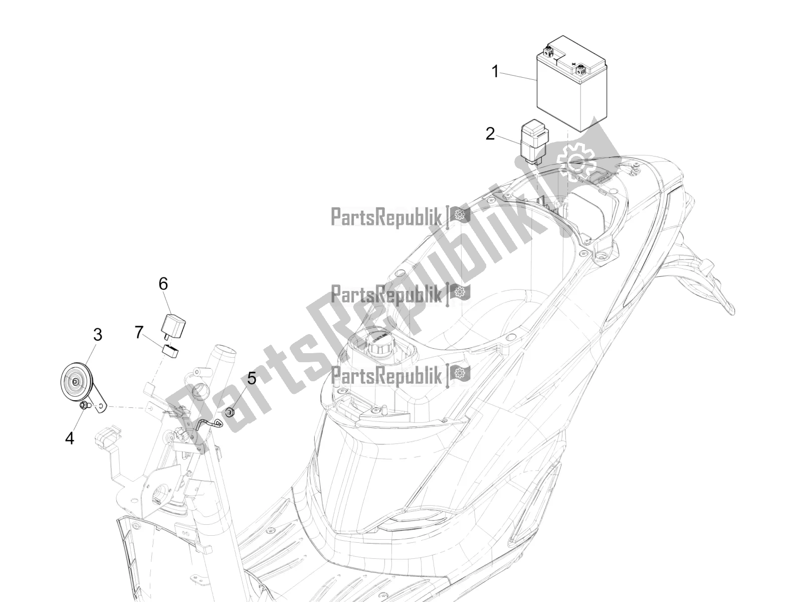 Tutte le parti per il Interruttori Del Telecomando - Batteria - Avvisatore Acustico del Piaggio Liberty 150 Iget ABS USA 2017