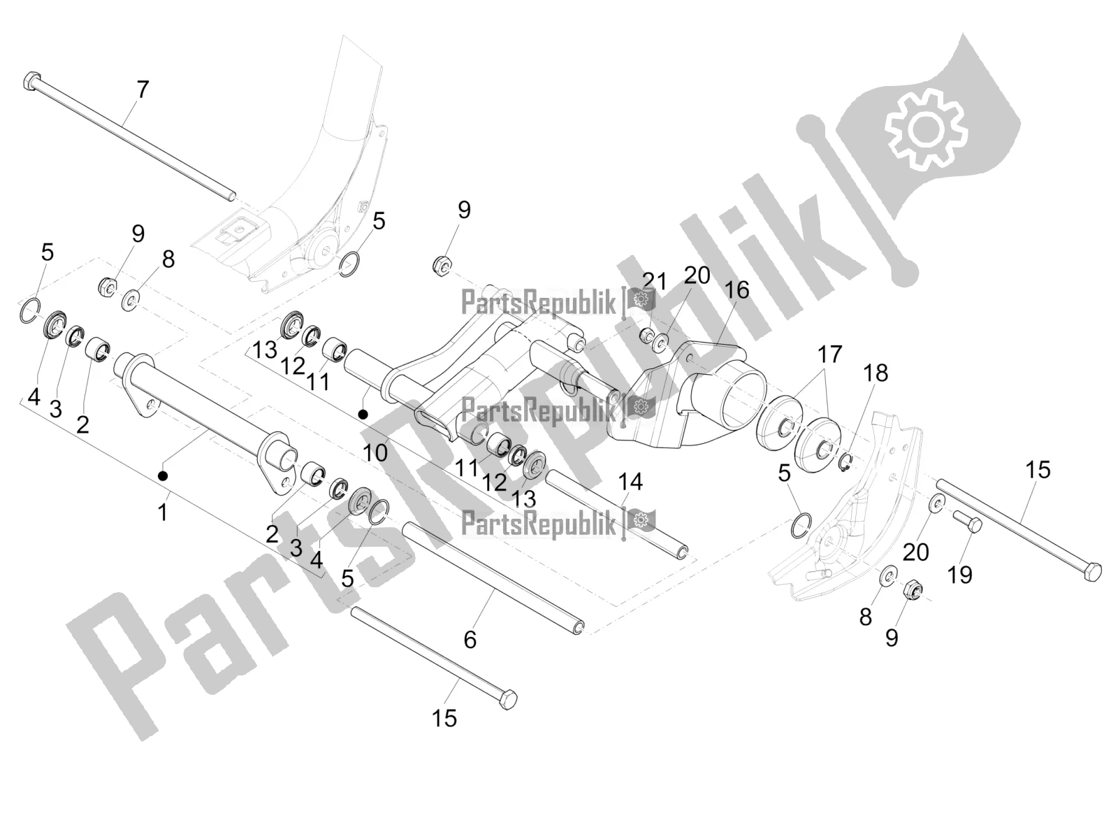 All parts for the Swinging Arm of the Piaggio Liberty 150 Iget ABS USA 2017