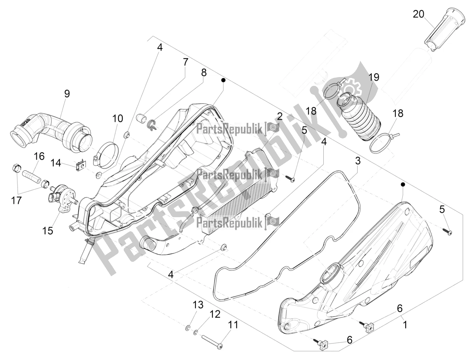 All parts for the Air Filter of the Piaggio Liberty 150 Iget ABS USA 2018