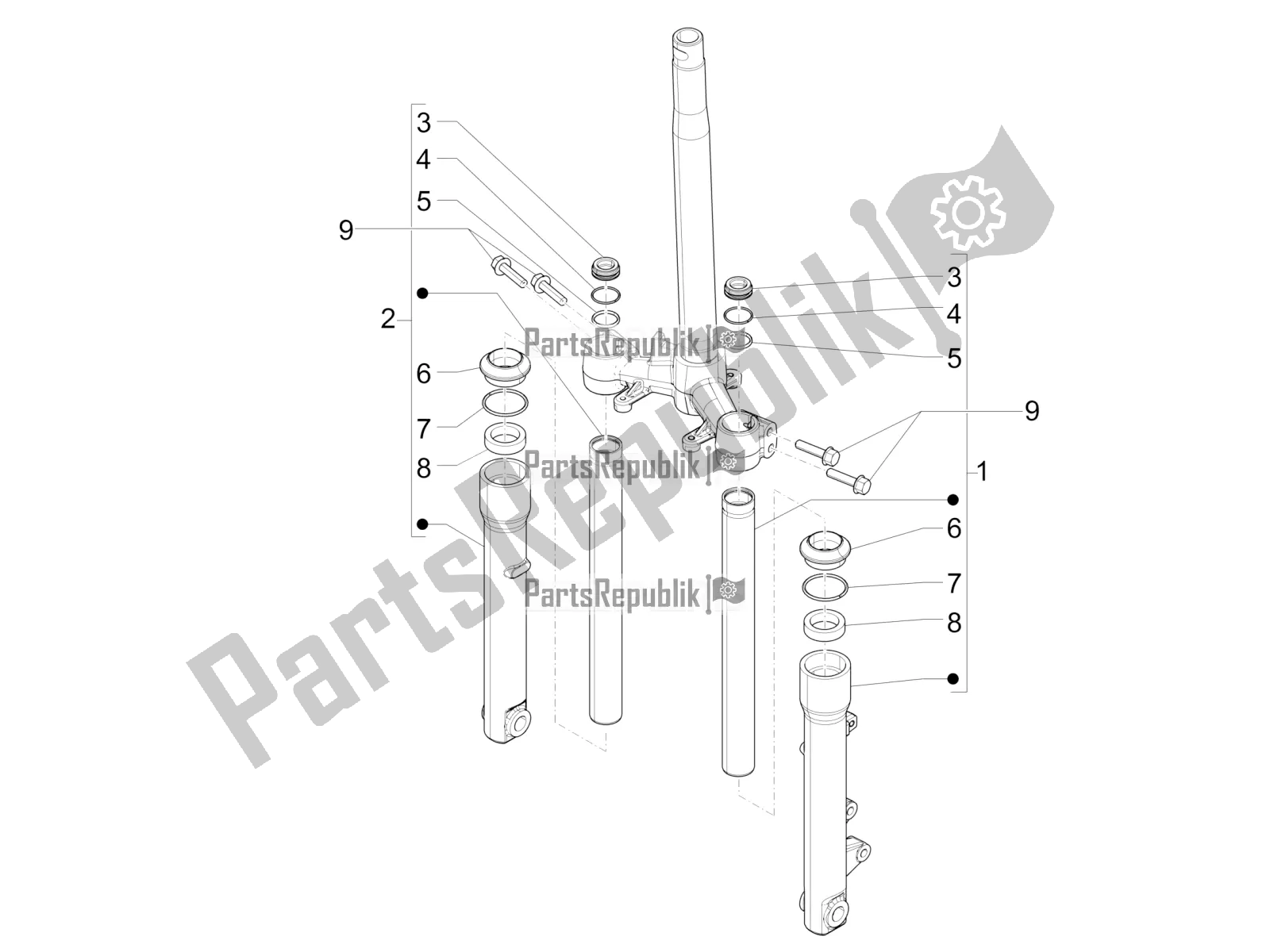 Toutes les pièces pour le Composants De La Fourche (wuxi Top) du Piaggio Liberty 150 Iget ABS USA 2018